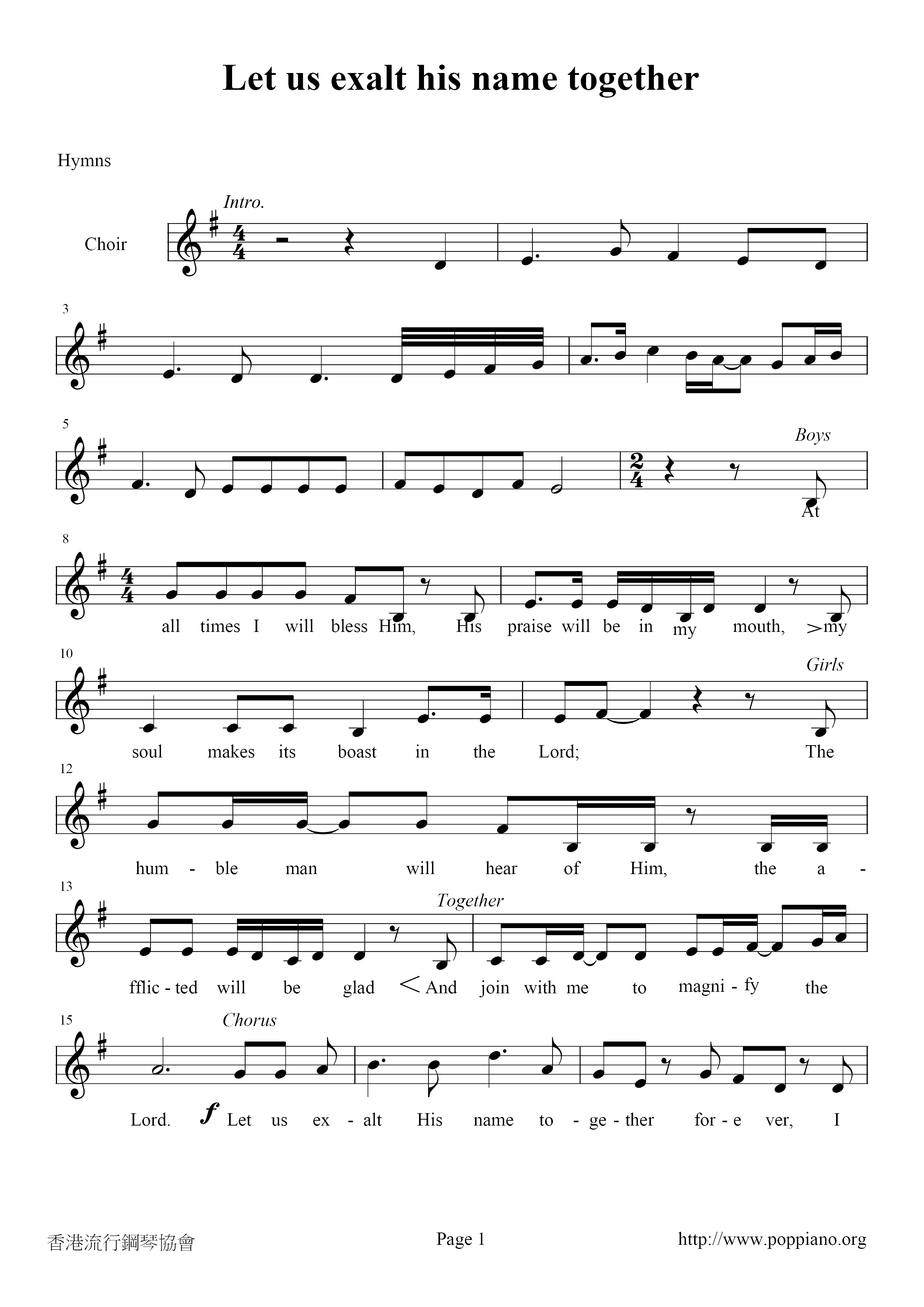 Let Us Exalt His Name Together Score
