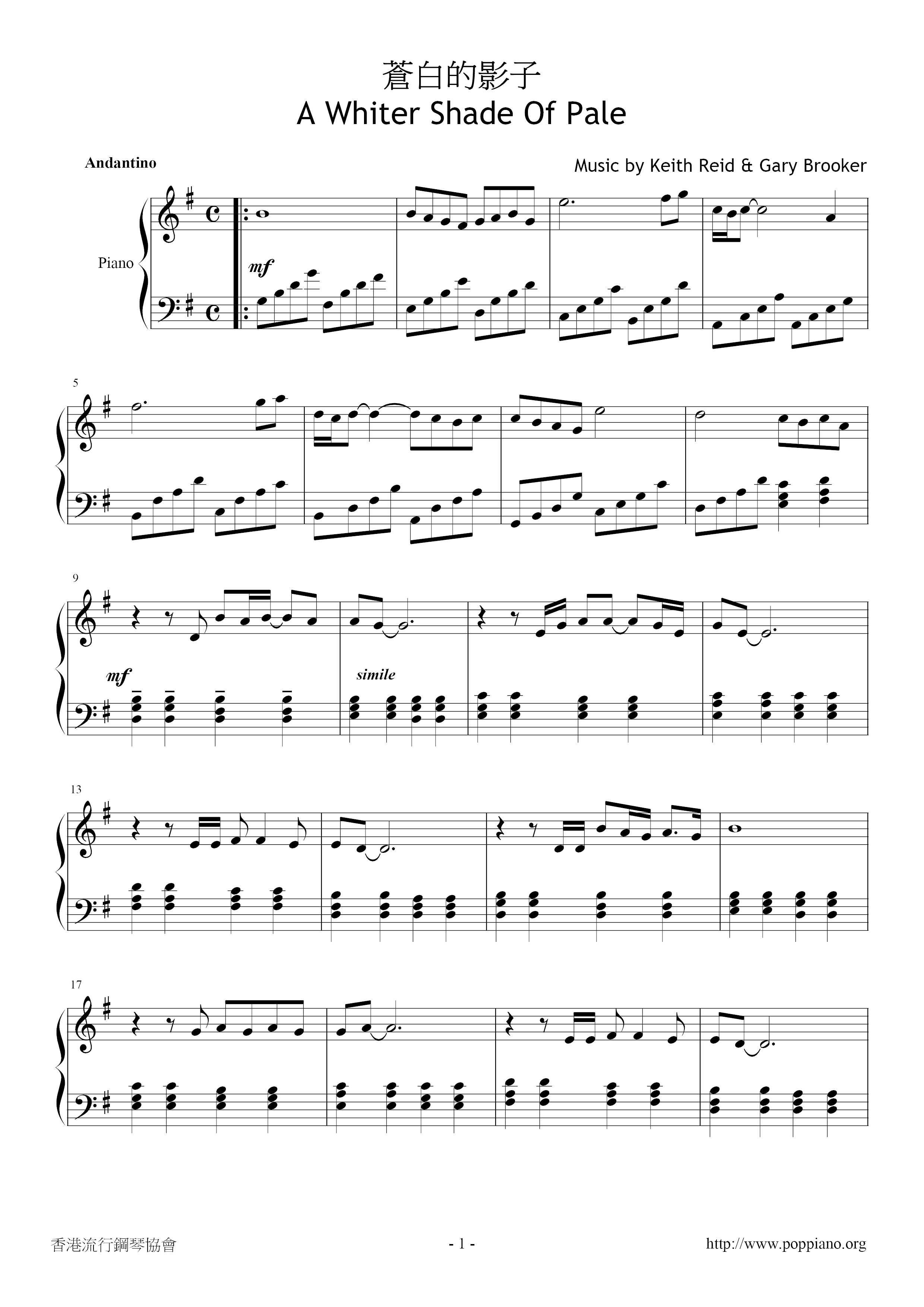 A Whiter Shade Of Pale  Score