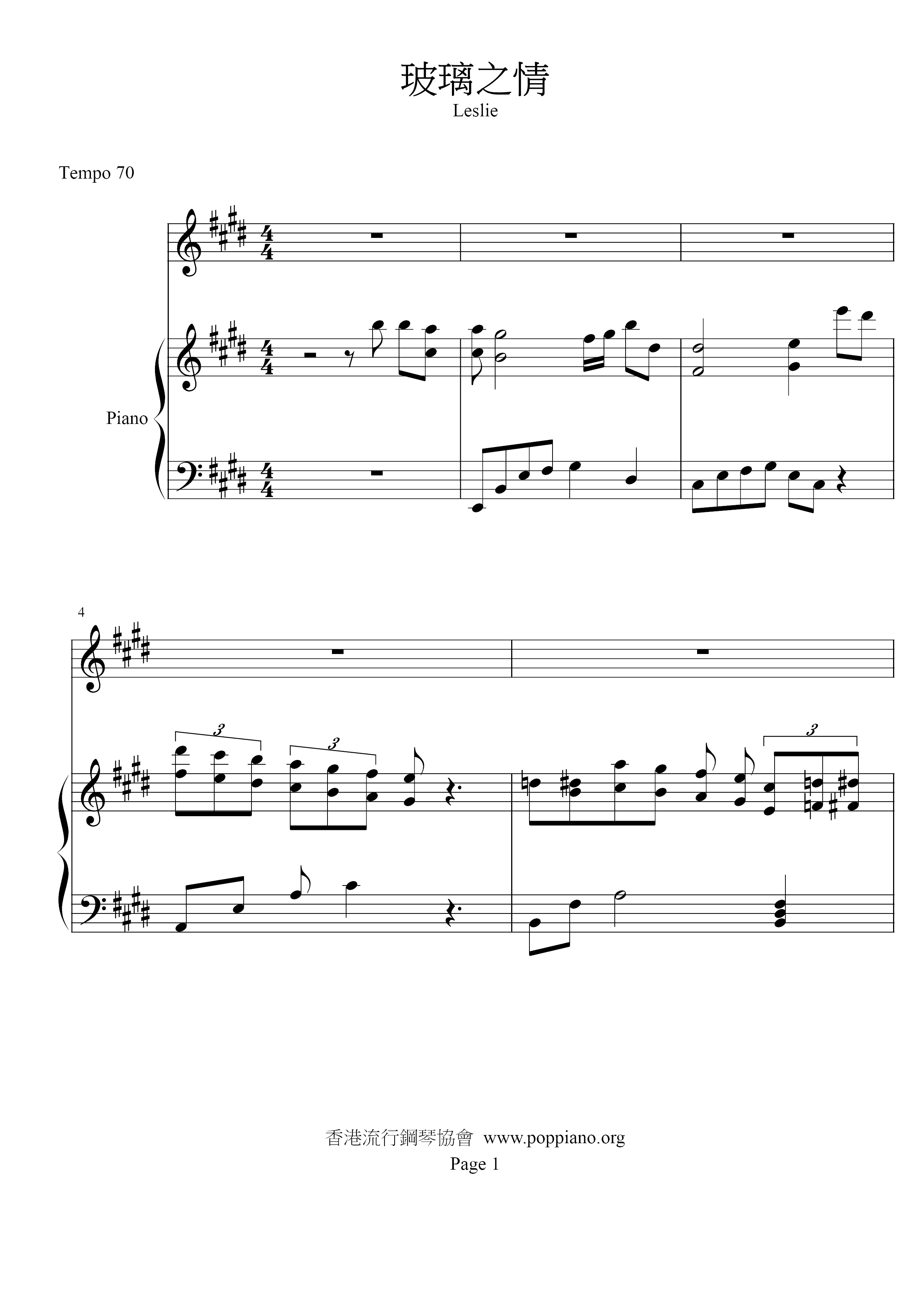 Love In Glass Score