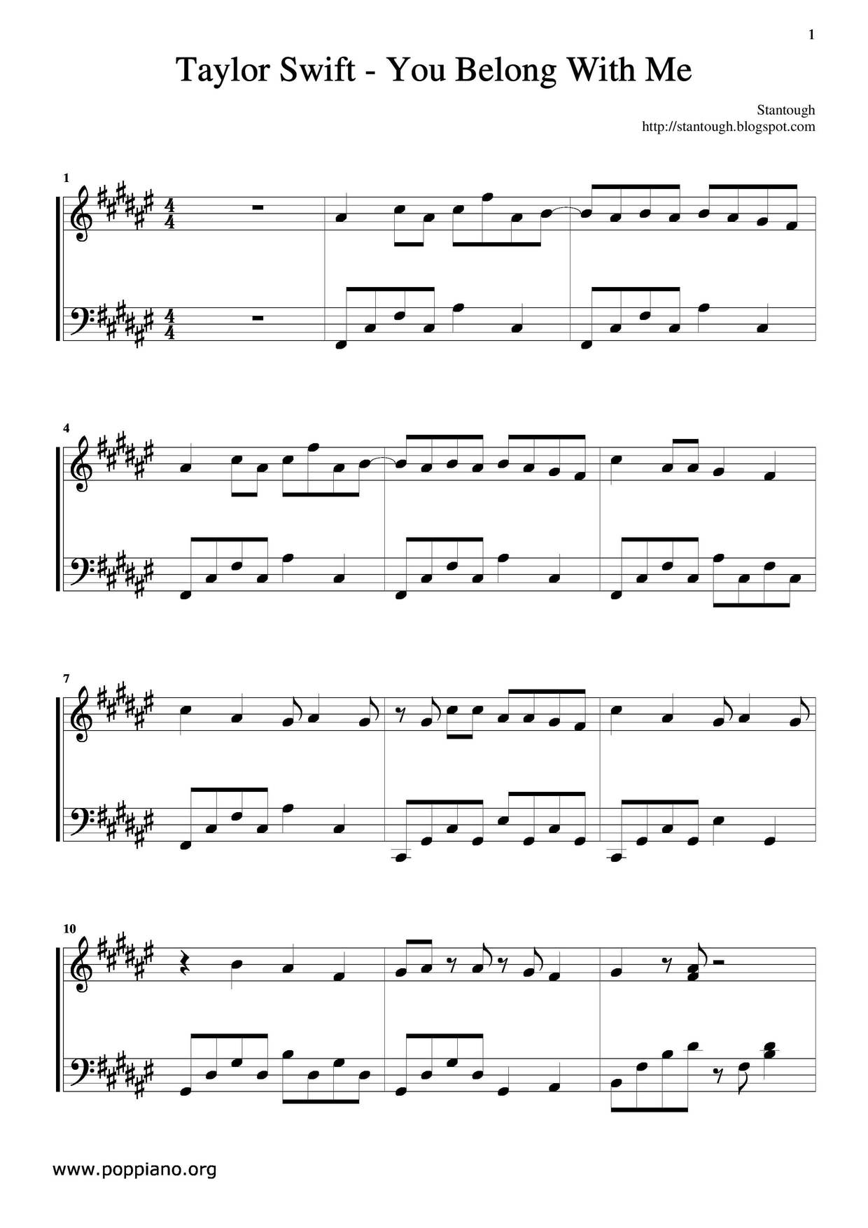 You Belong With Me Score