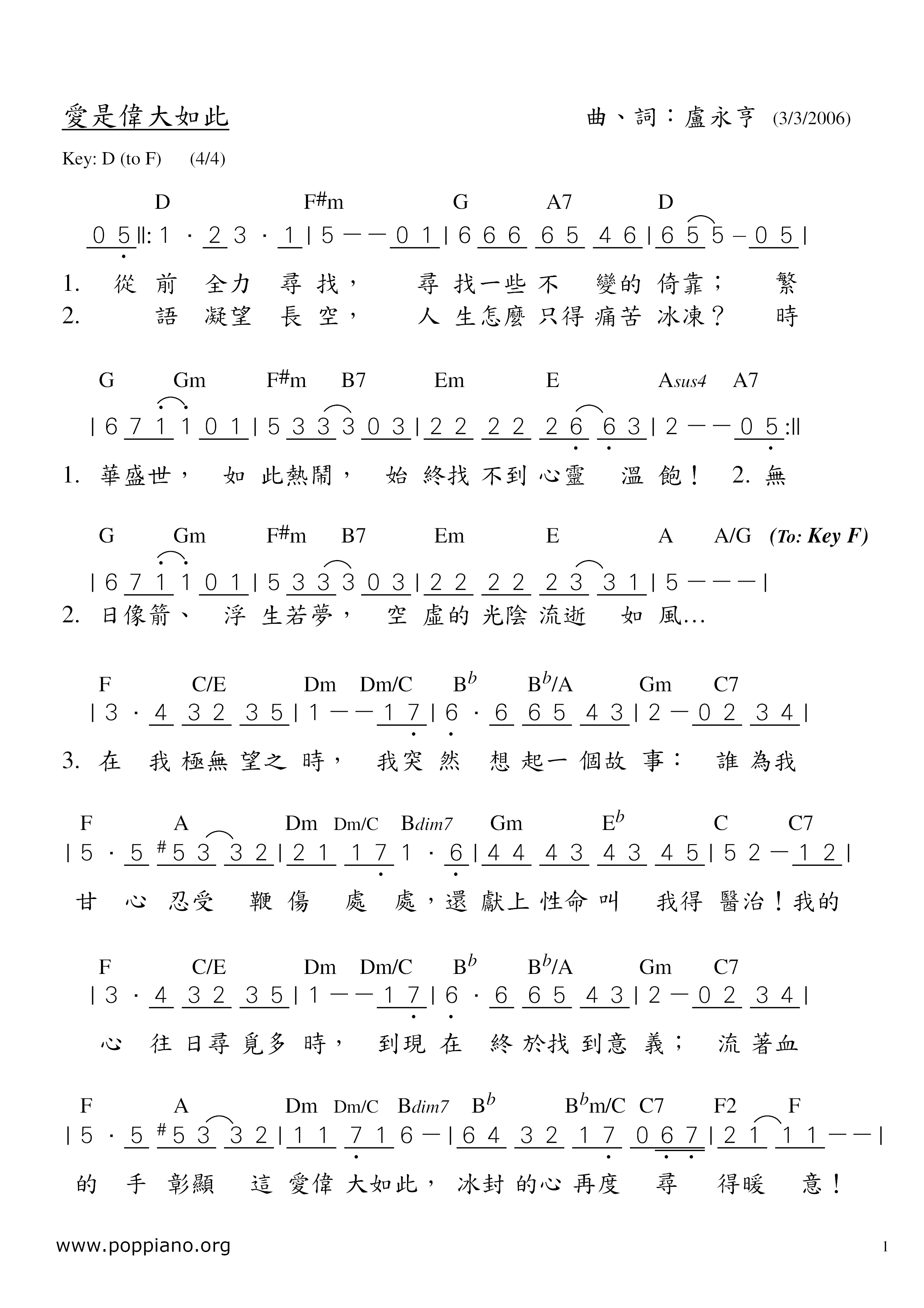 Love Is So Great Score