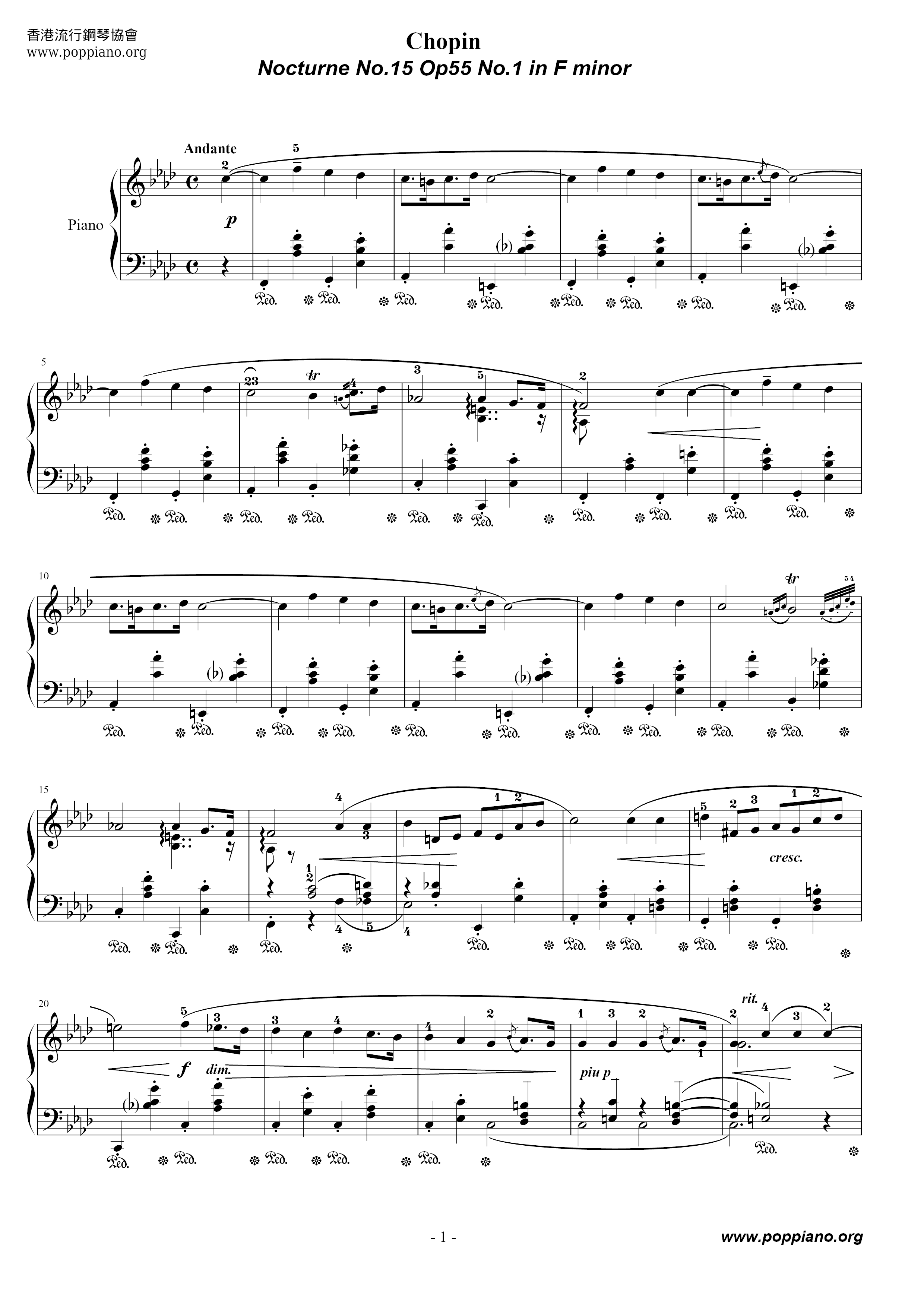 Nocturne Op. 55, No. 15-1 Score