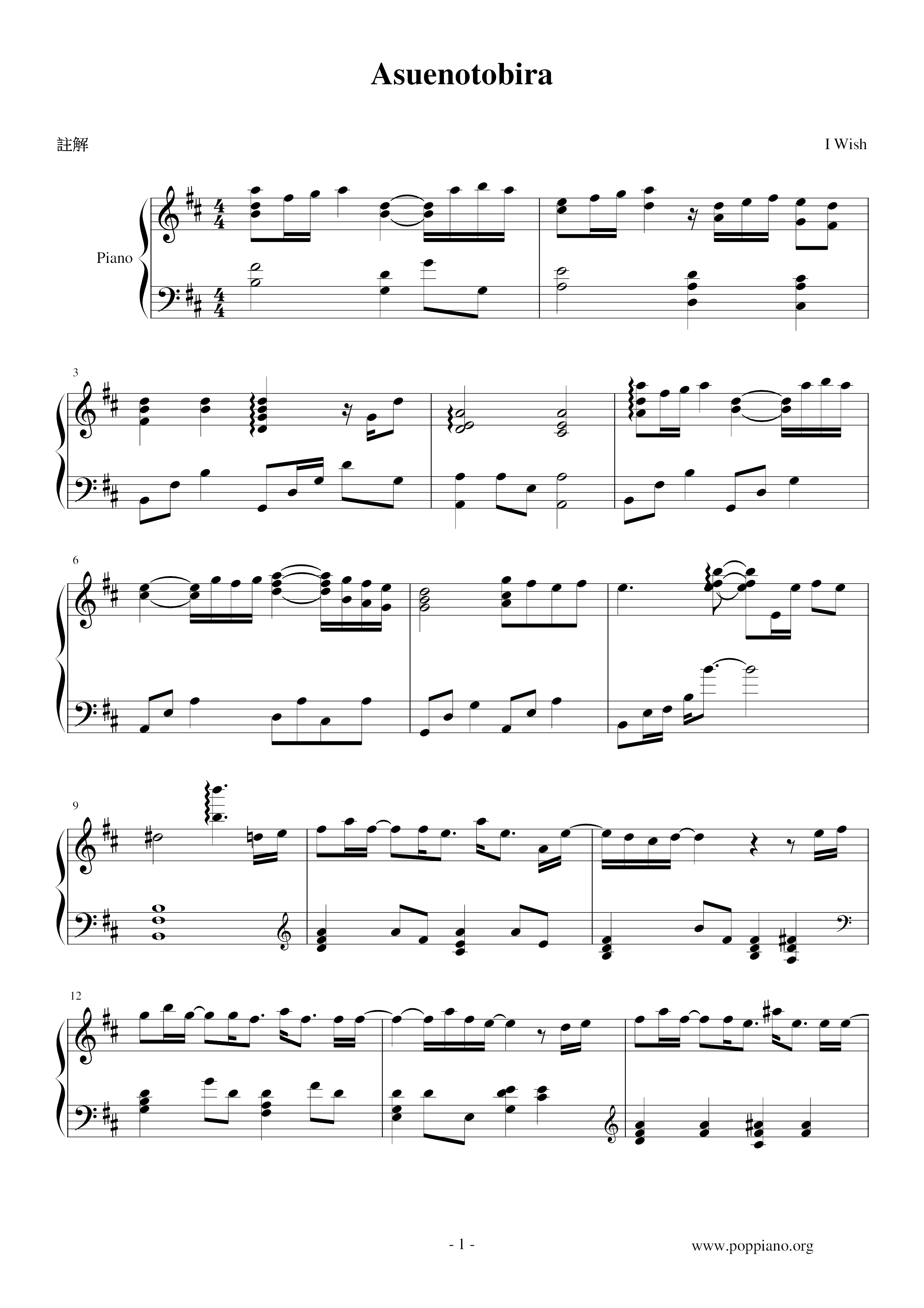明日 へ の 扉 Score