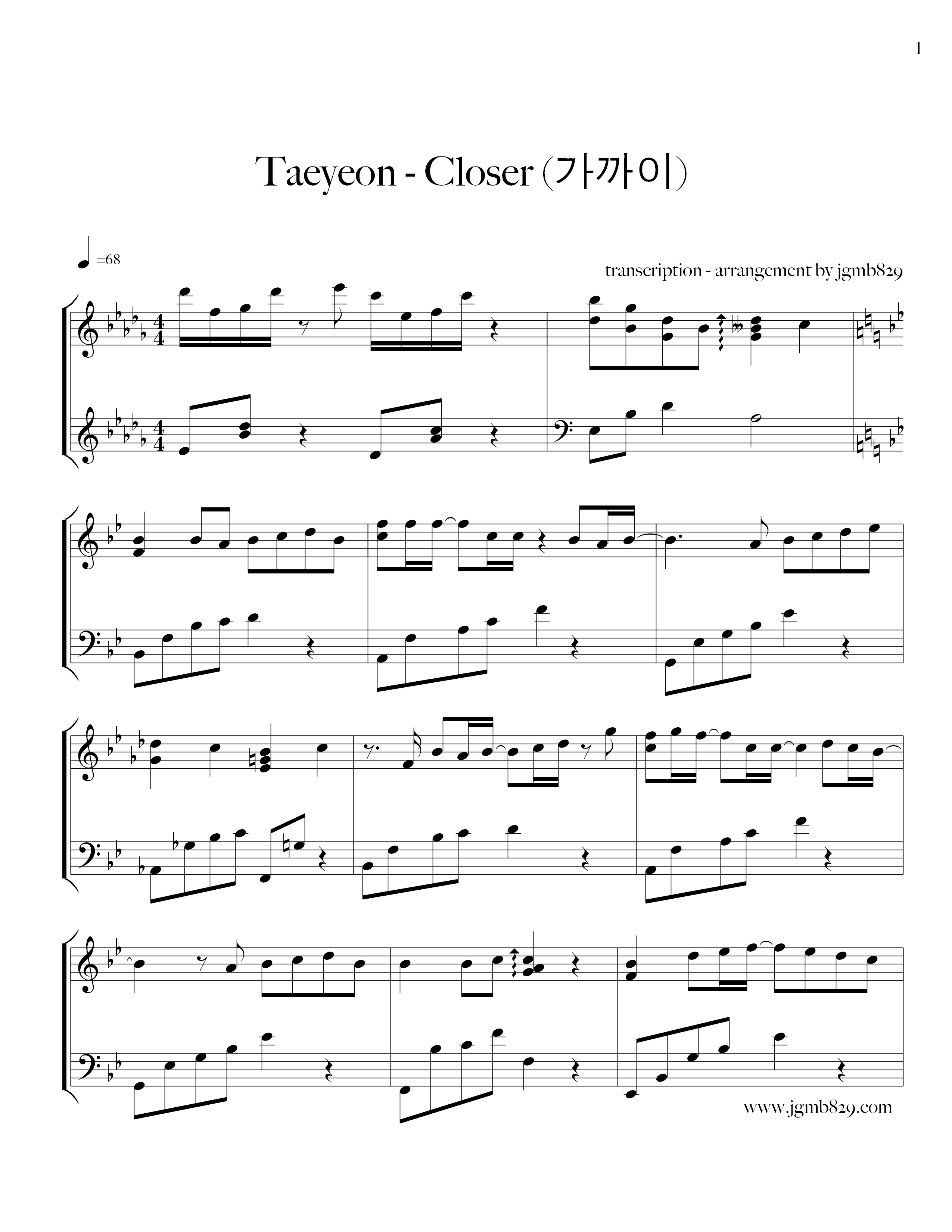 Closer (To The Beautiful You 致美麗的你) Score