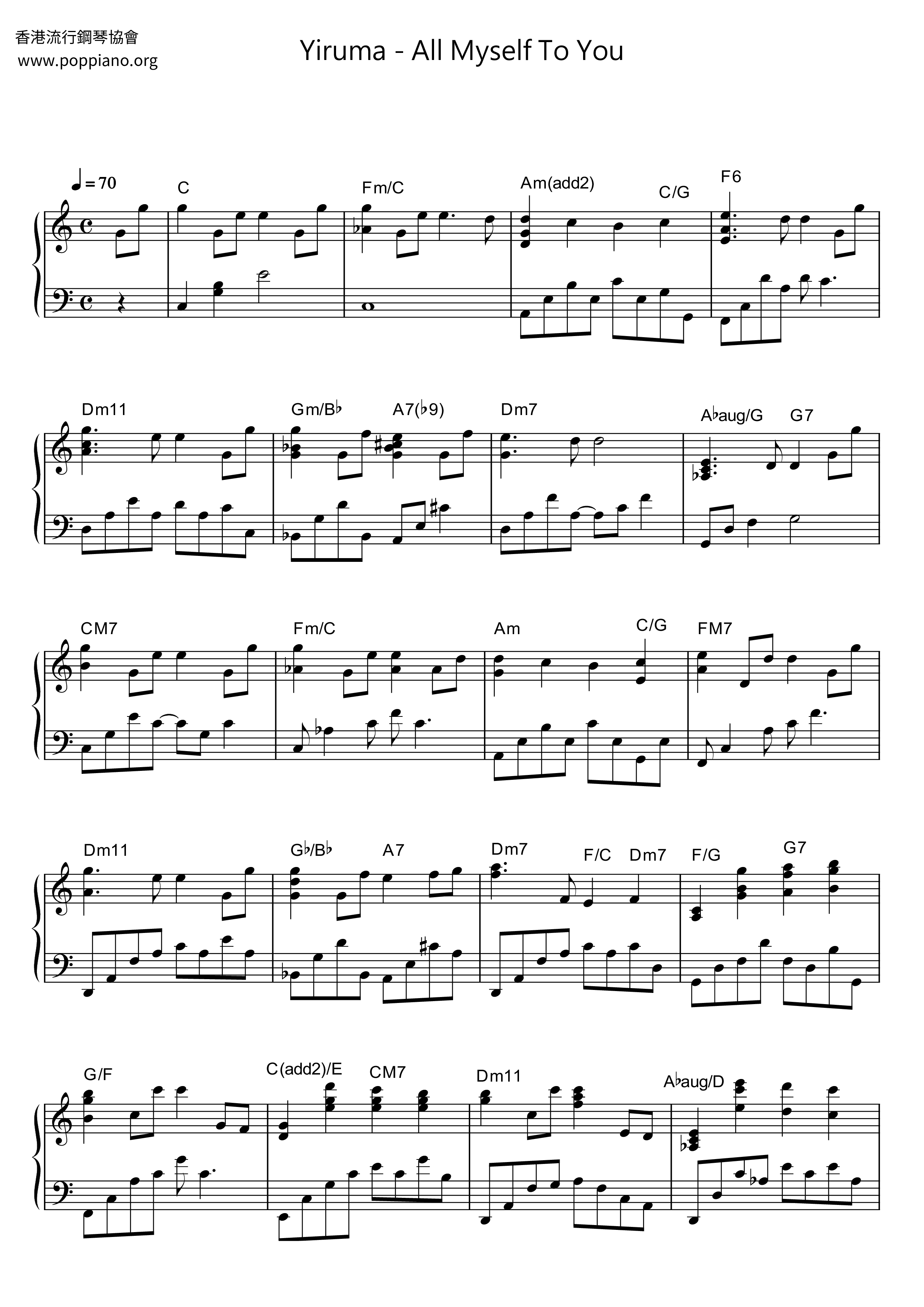 All Myself To You Score