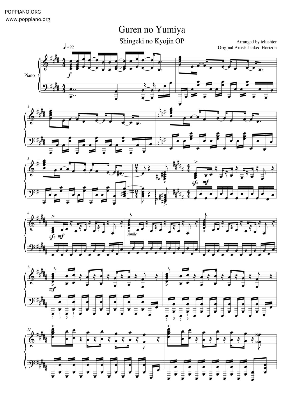 Attack on Titan - Guren no Yumiya Score