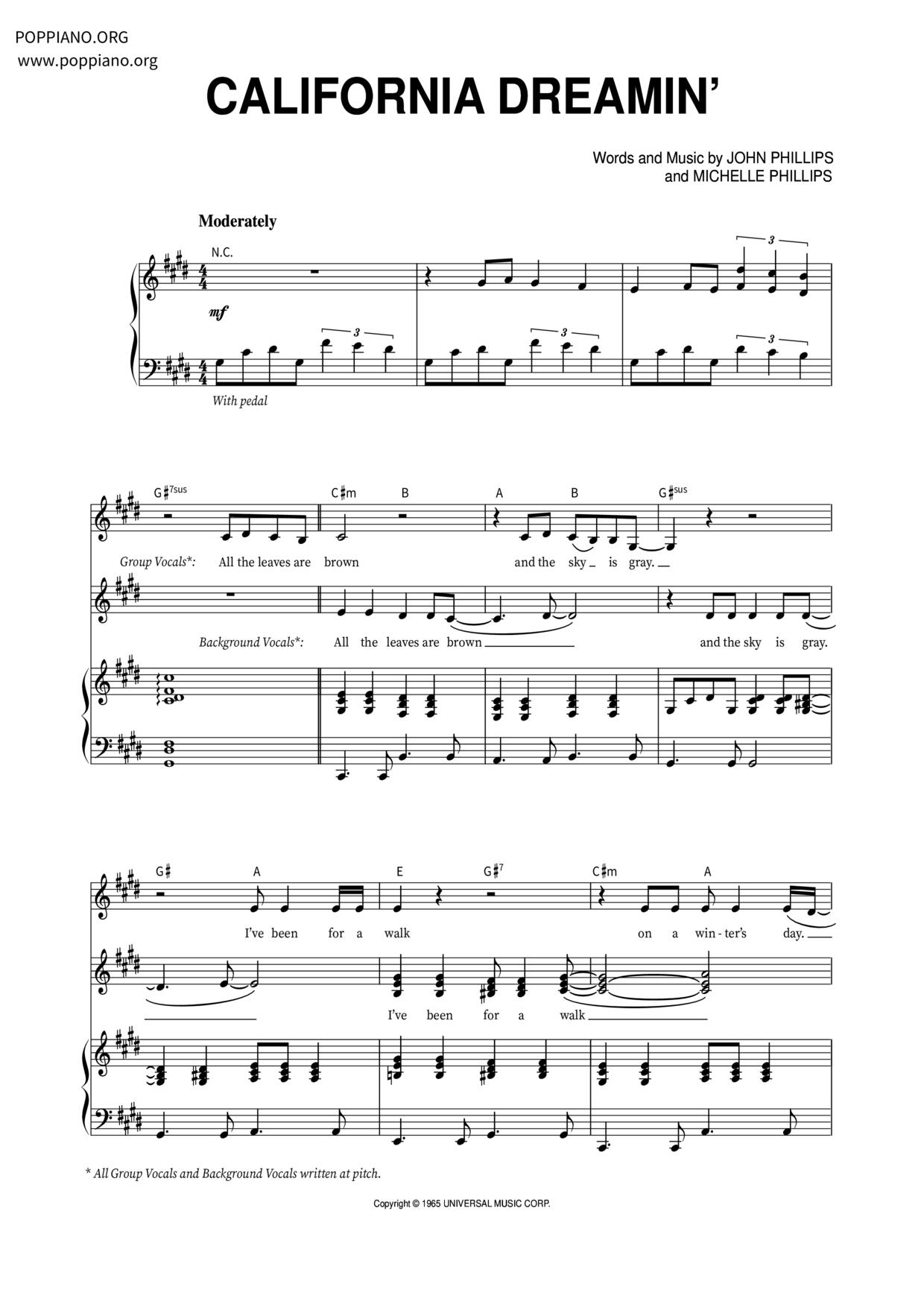 California Dreamin' Score