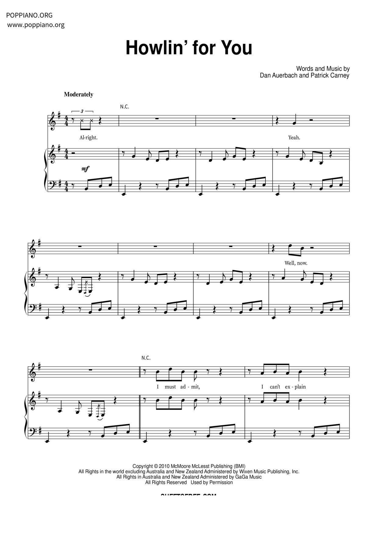 Howlin' For You Score