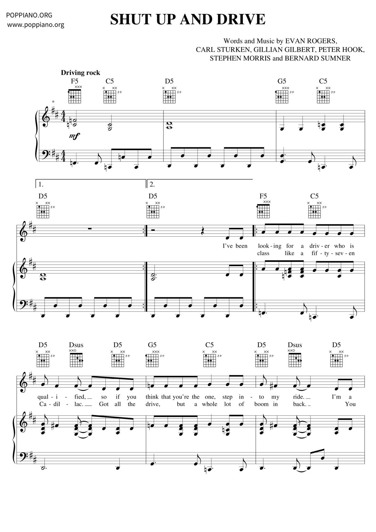 Shut Up And Drive Score