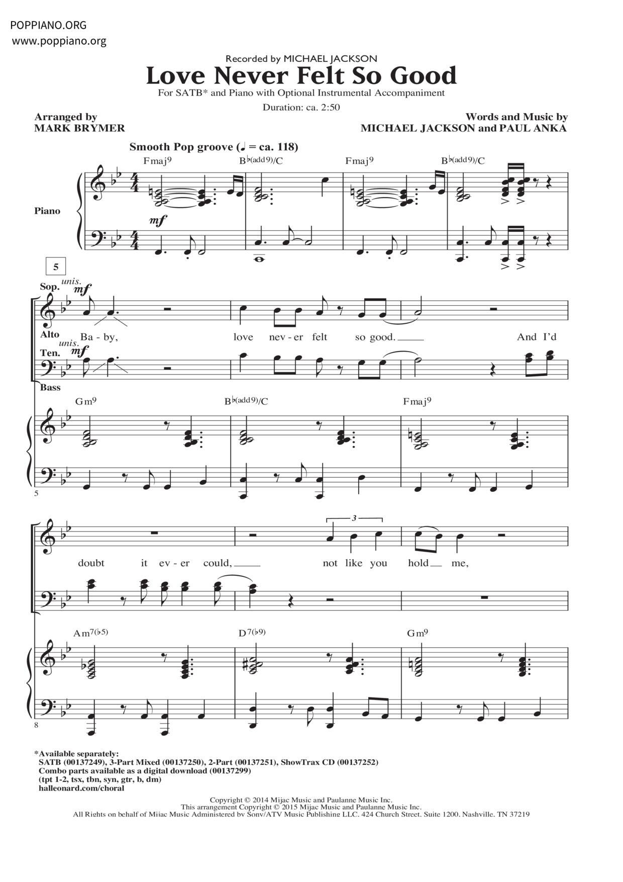 Love Never Felt So Good Score