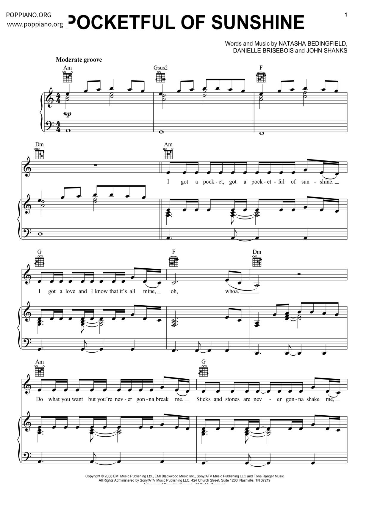 Pocketful Of Sunshine Score