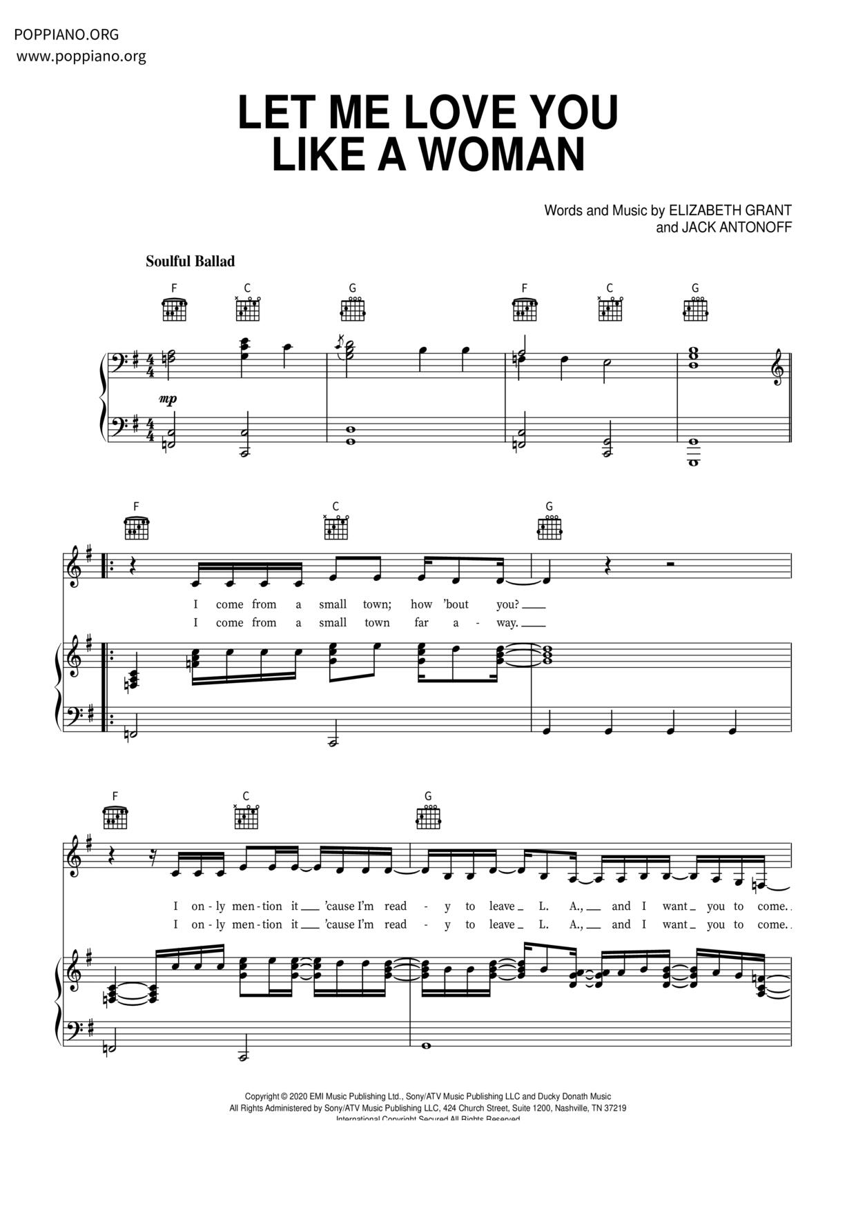 Let Me Love You Like A Woman Score