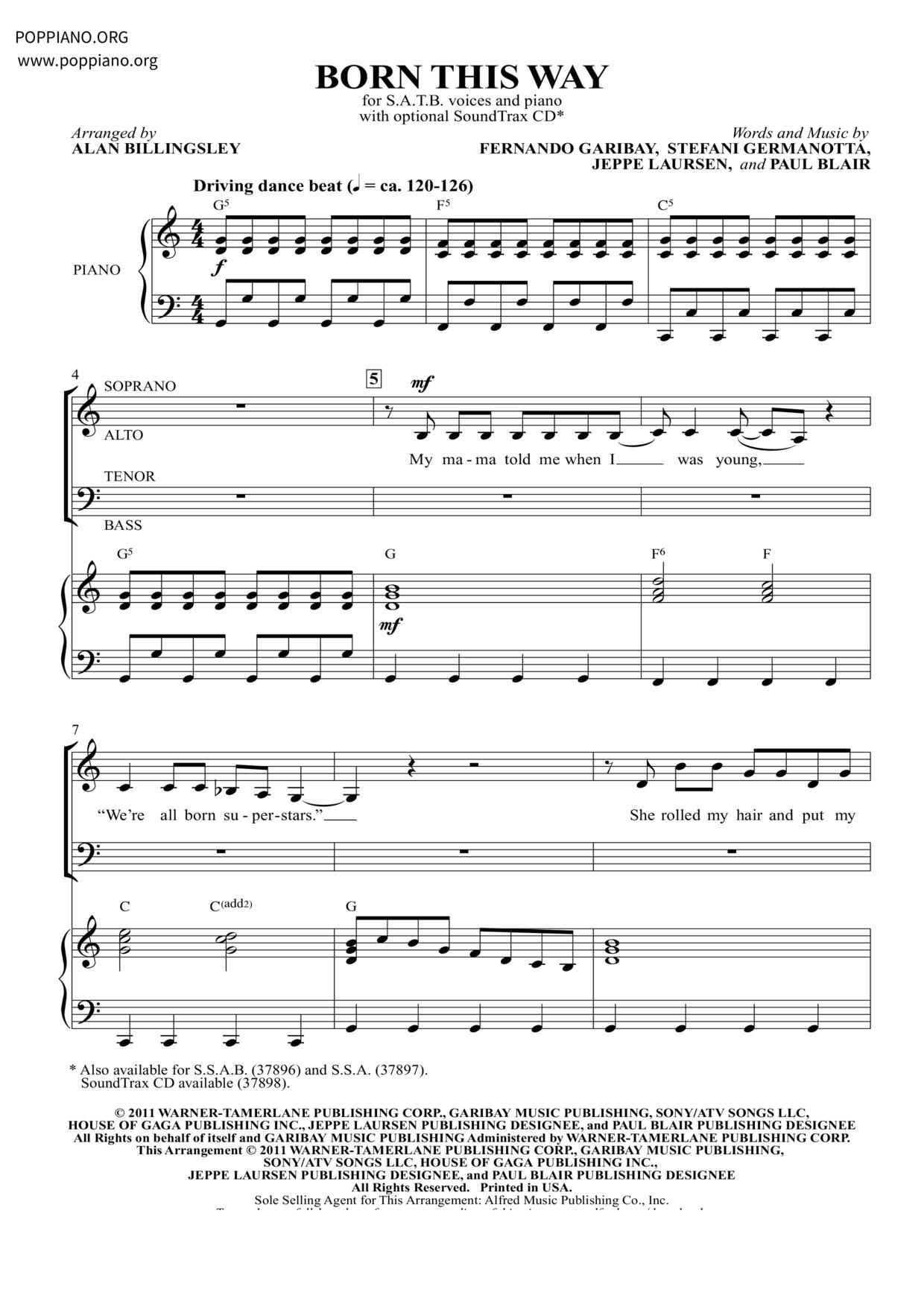 Born This Way Score