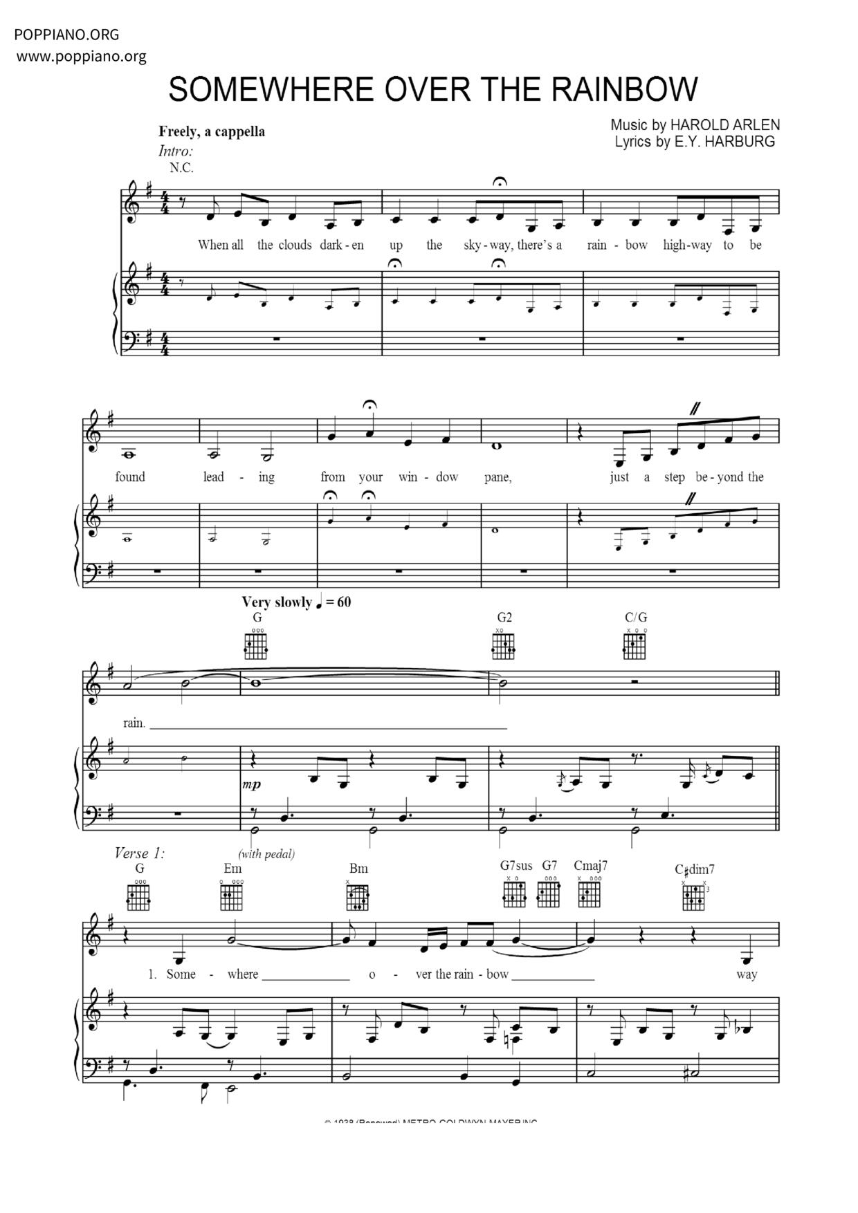 Somewhere Over The Rainbow Score