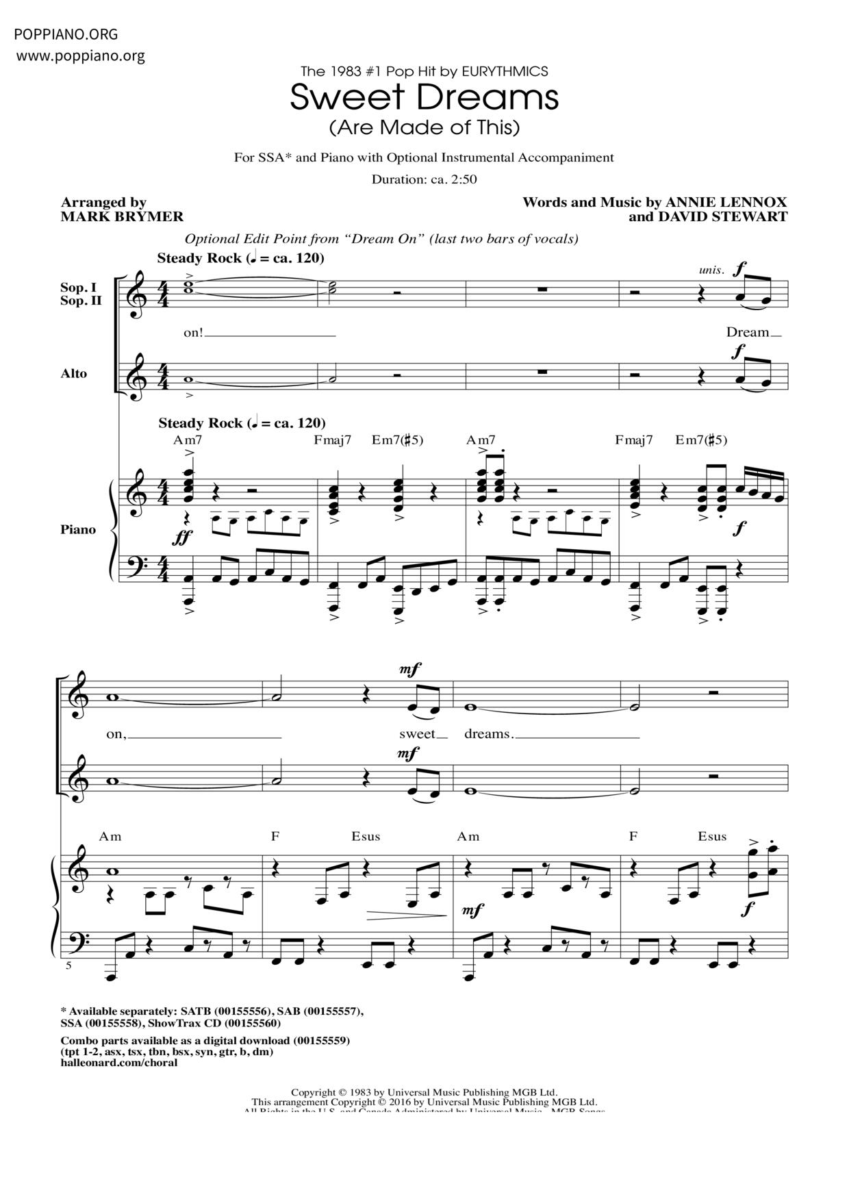 Sweet Dreams (Are Made Of This) Score