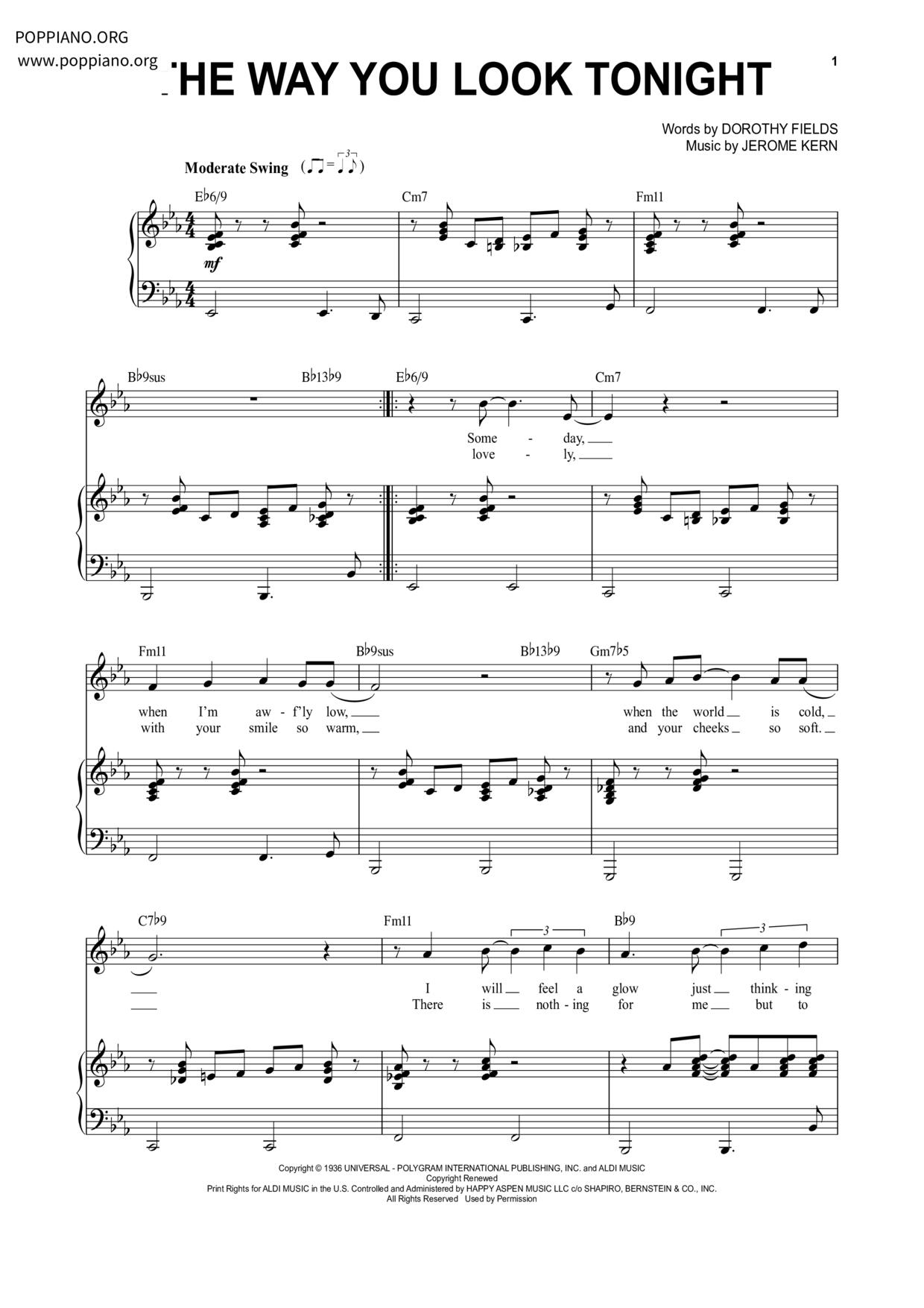 The Way You Look Tonight Score