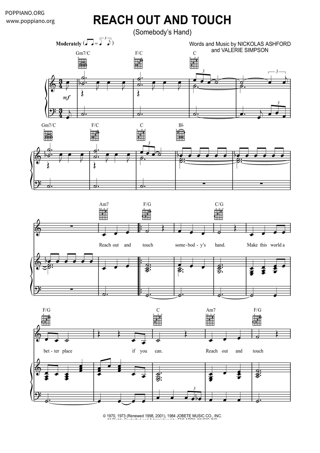 Reach Out And Touch (Somebody's Hand) Score