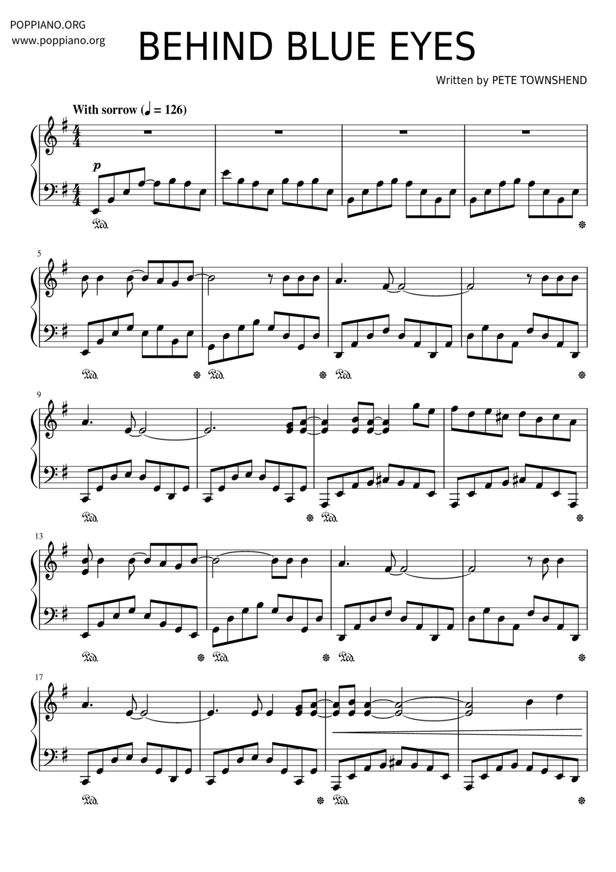 Behind Blue Eyes Score