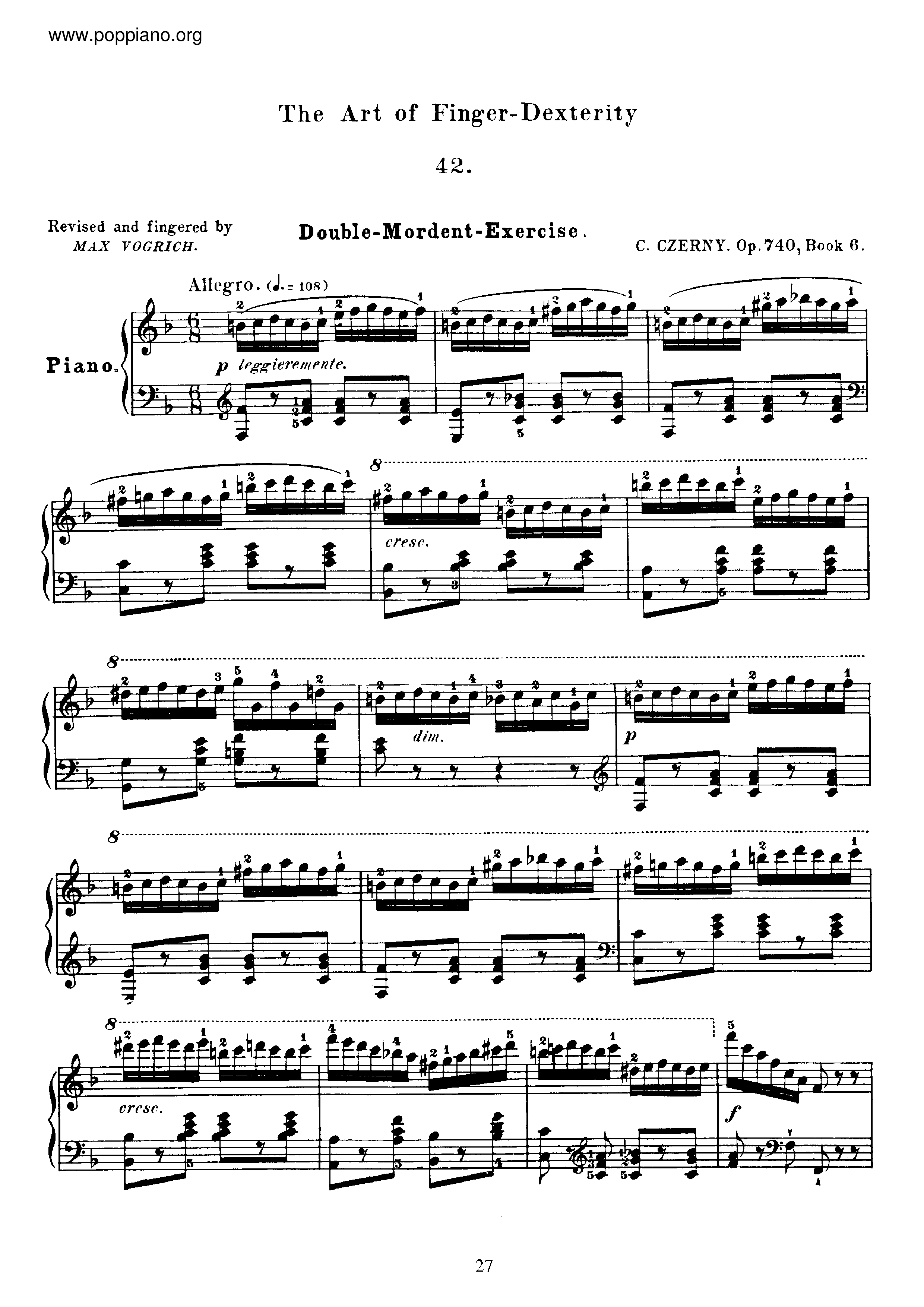 The Art Of Finger Dexterity, Op.740 Book 6 Score