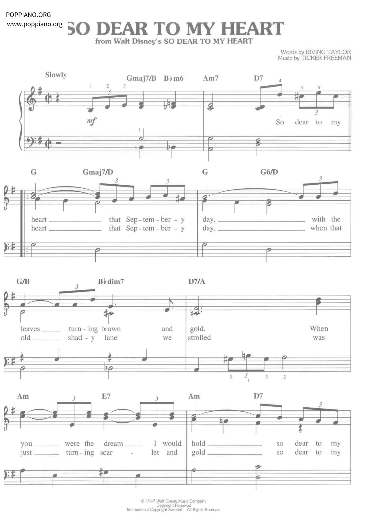 So Dear To My Heart Score