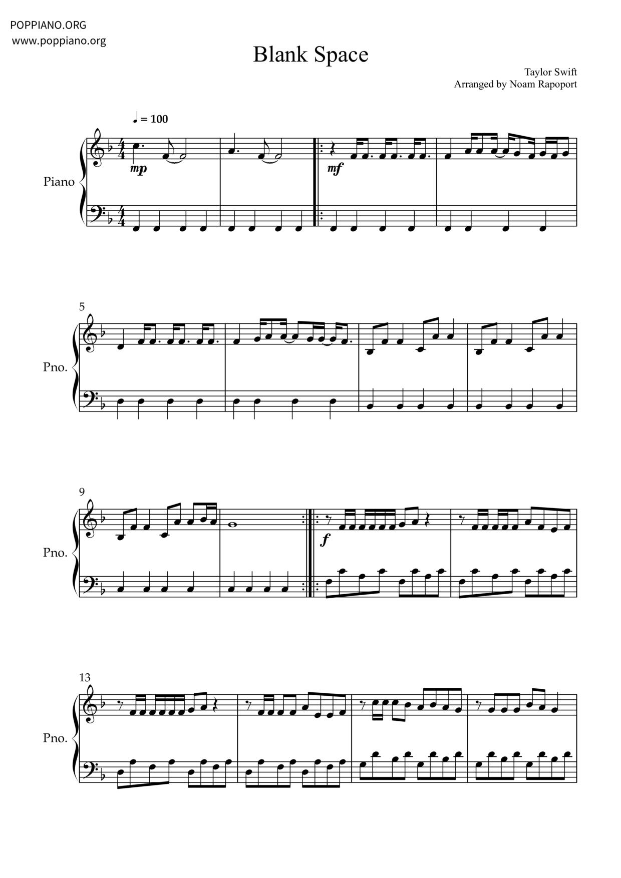 Blank Space Score