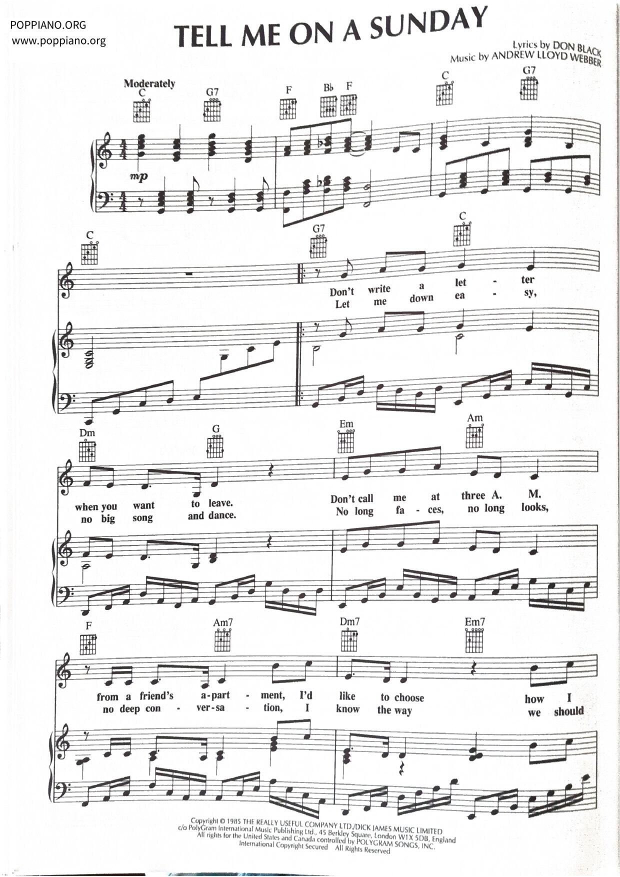 Tell Me On A Sunday Score