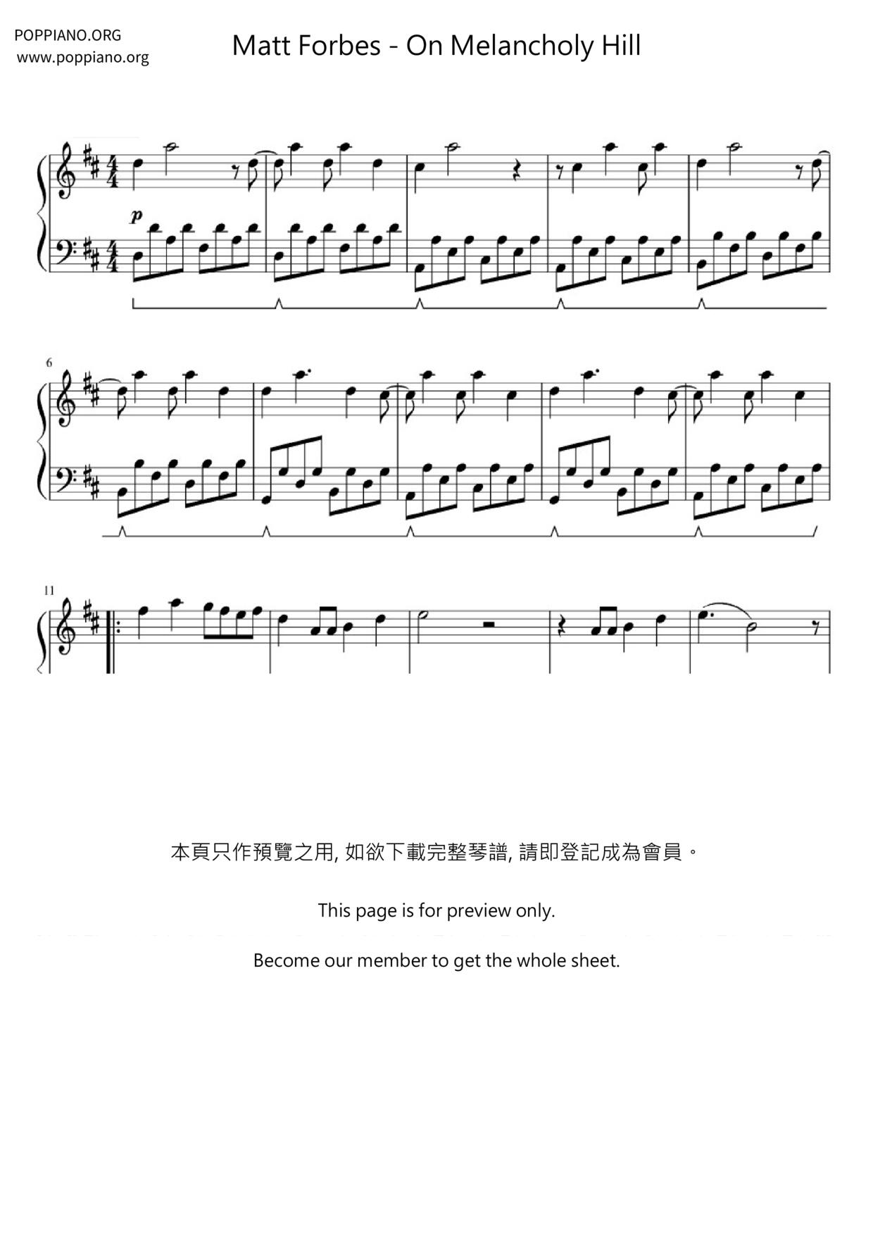 On Melancholy Hill Score