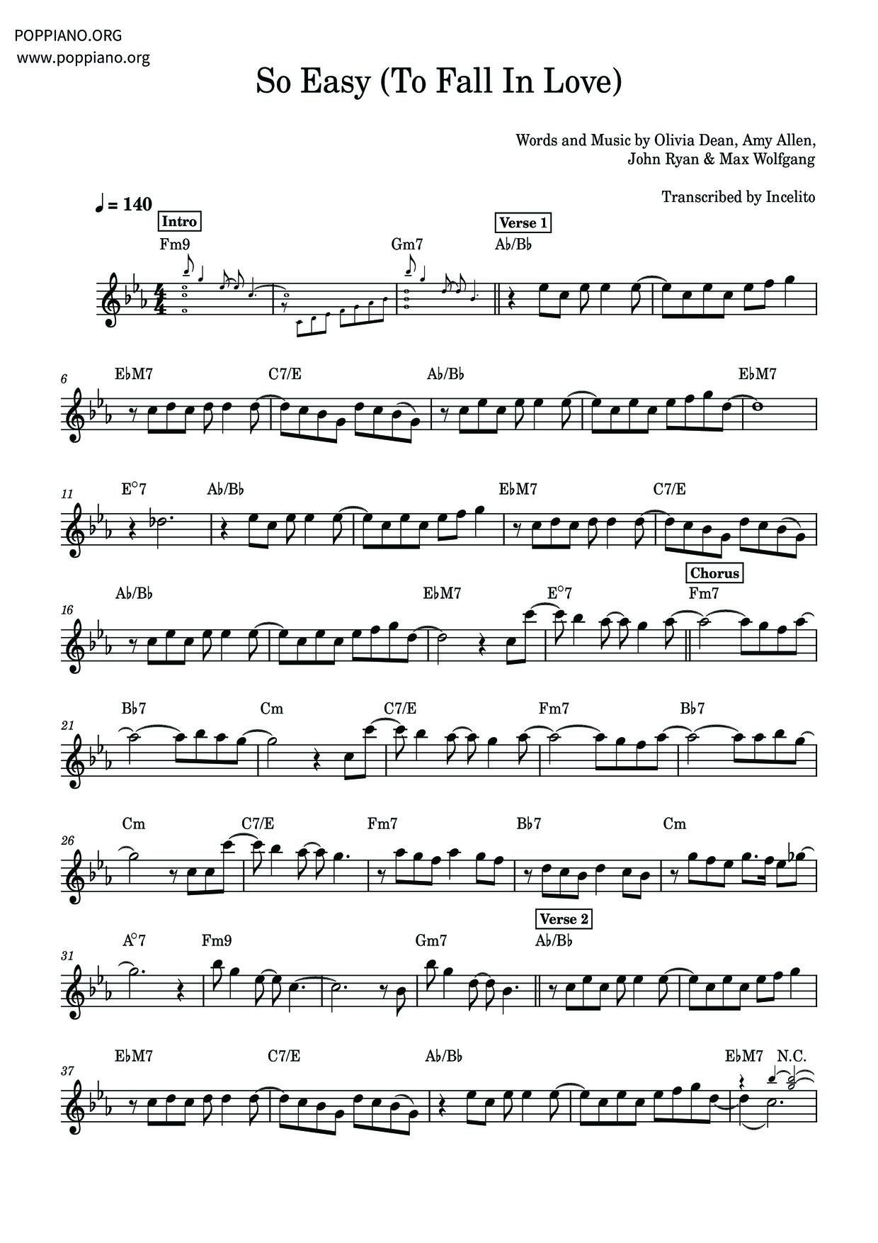 So Easy (To Fall In Love) Score