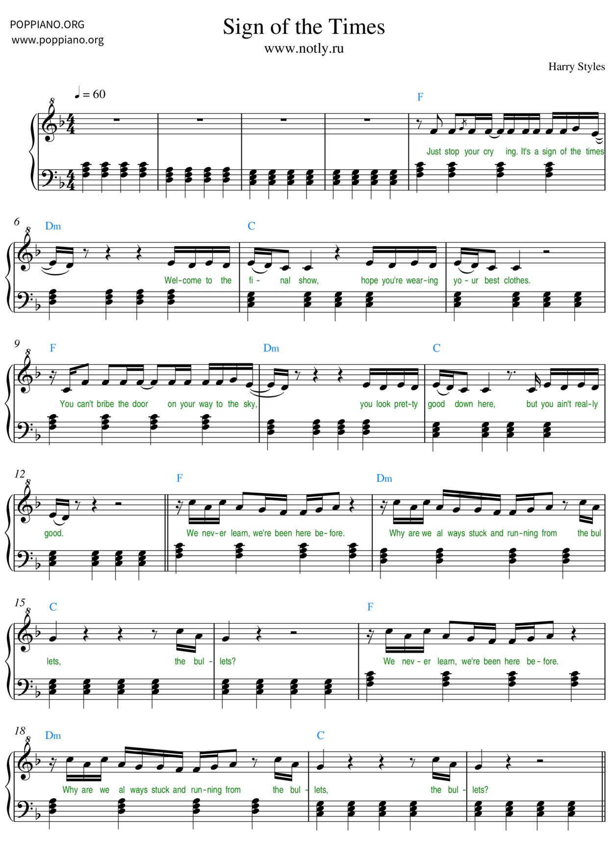 Sign Of The Times Score
