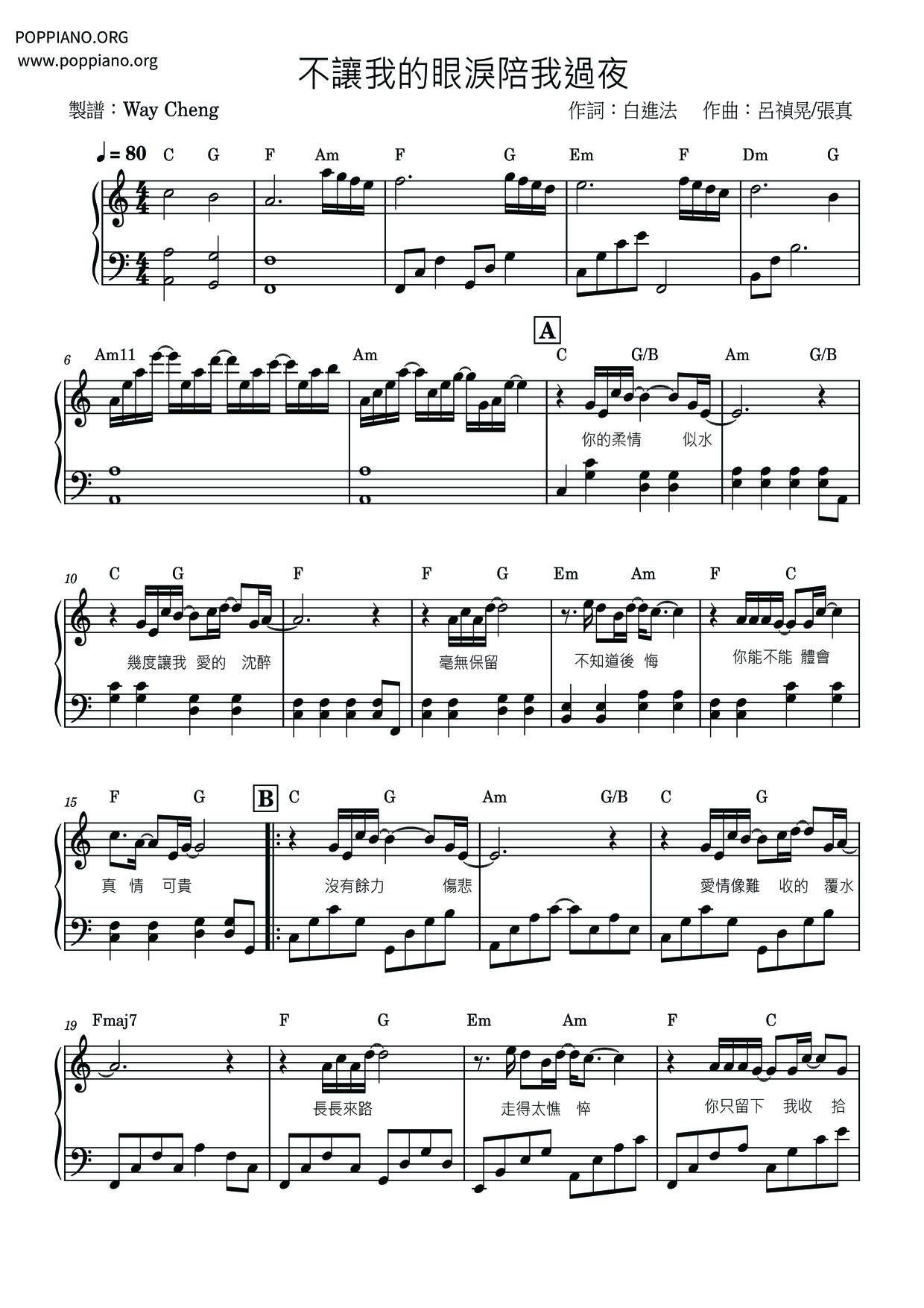 Don't Let My Tears Stay With Me Overnight Score