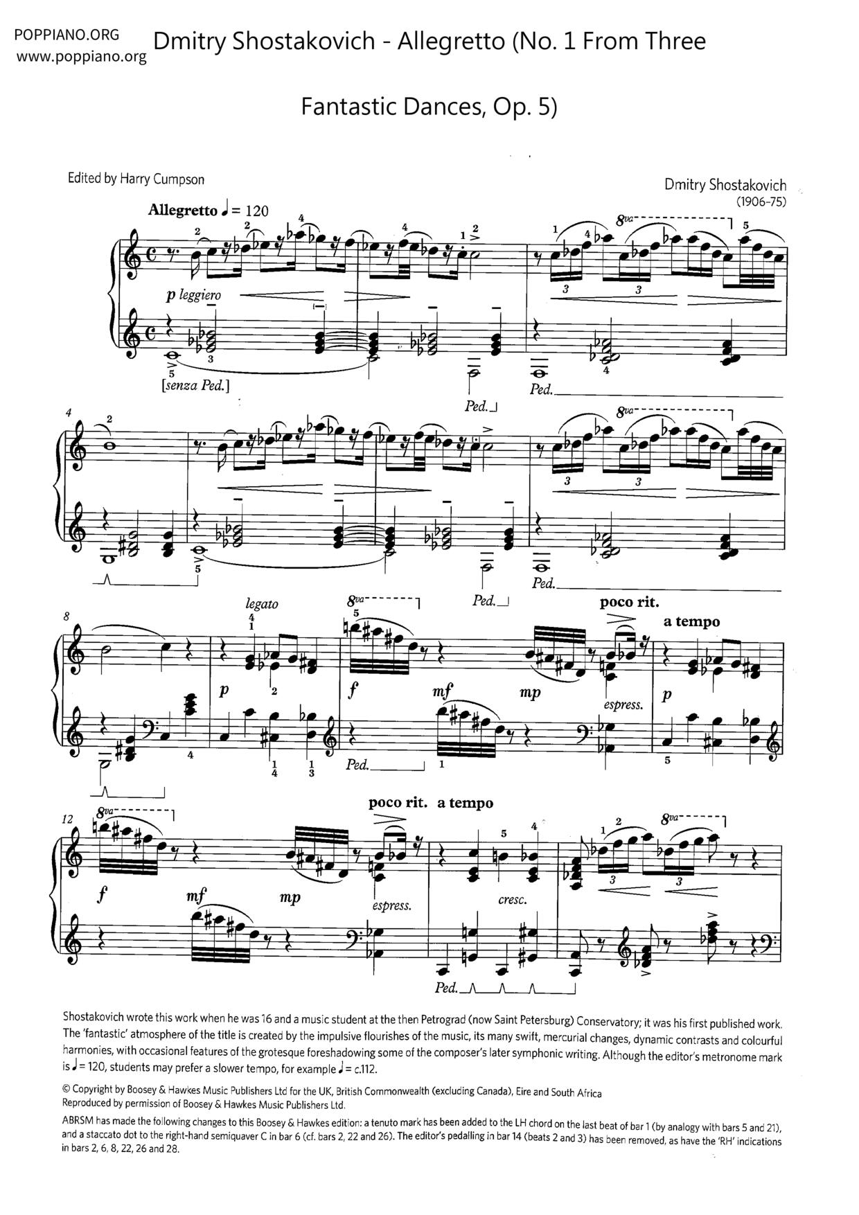 Allegretto (No. 1 from Three Fantastic Dances, Op. 5) Score