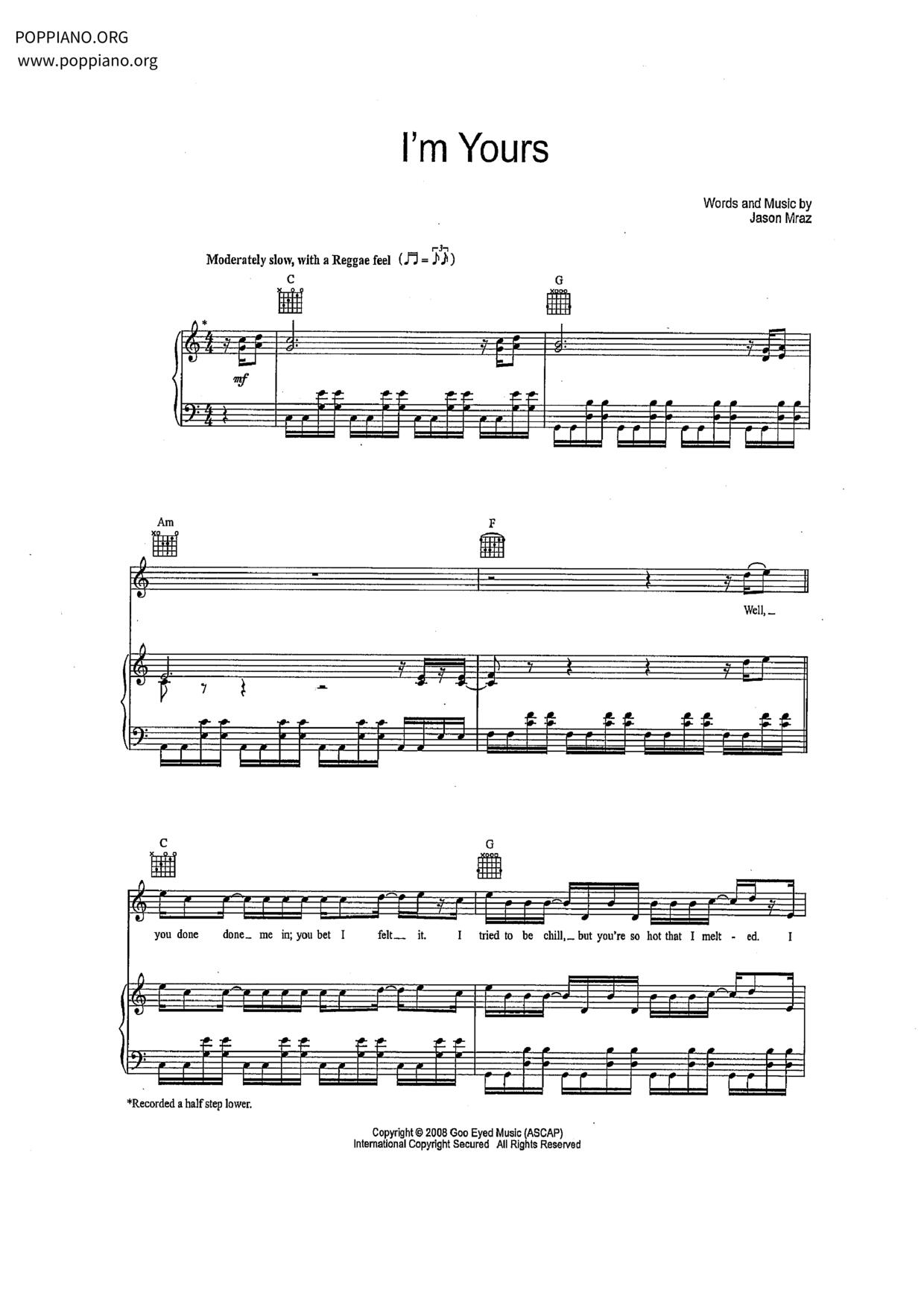 I'm Yours Score