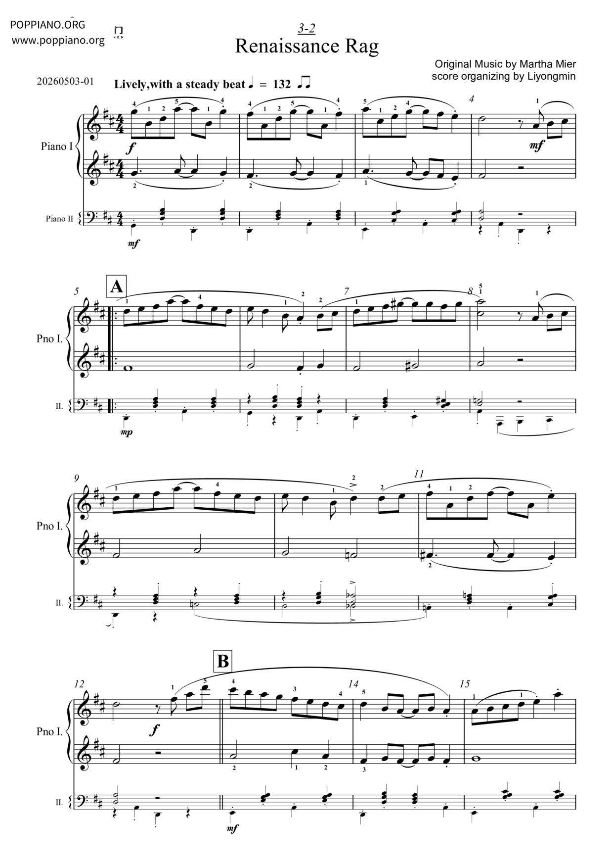 Renaissance Rag Score