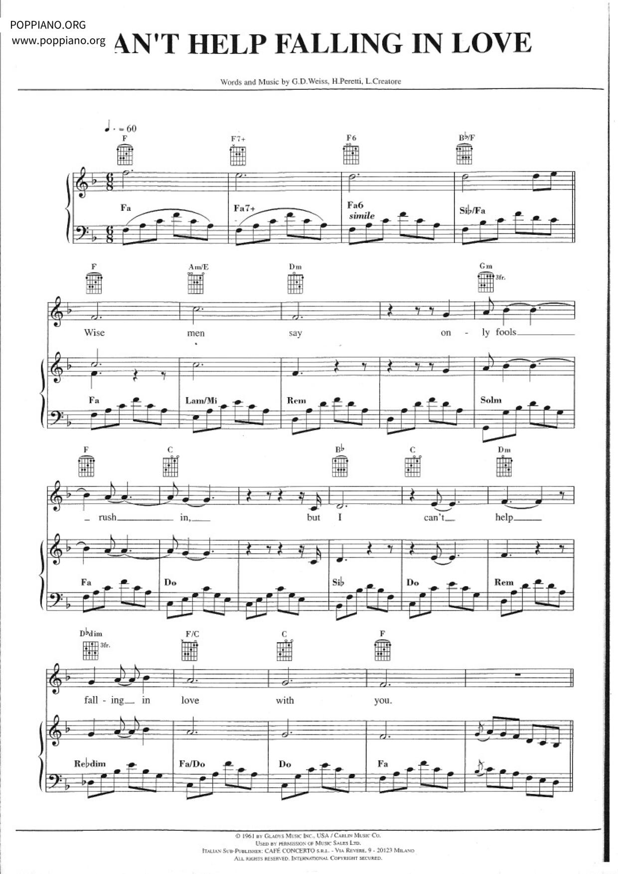 Can't Help Falling In Love Score