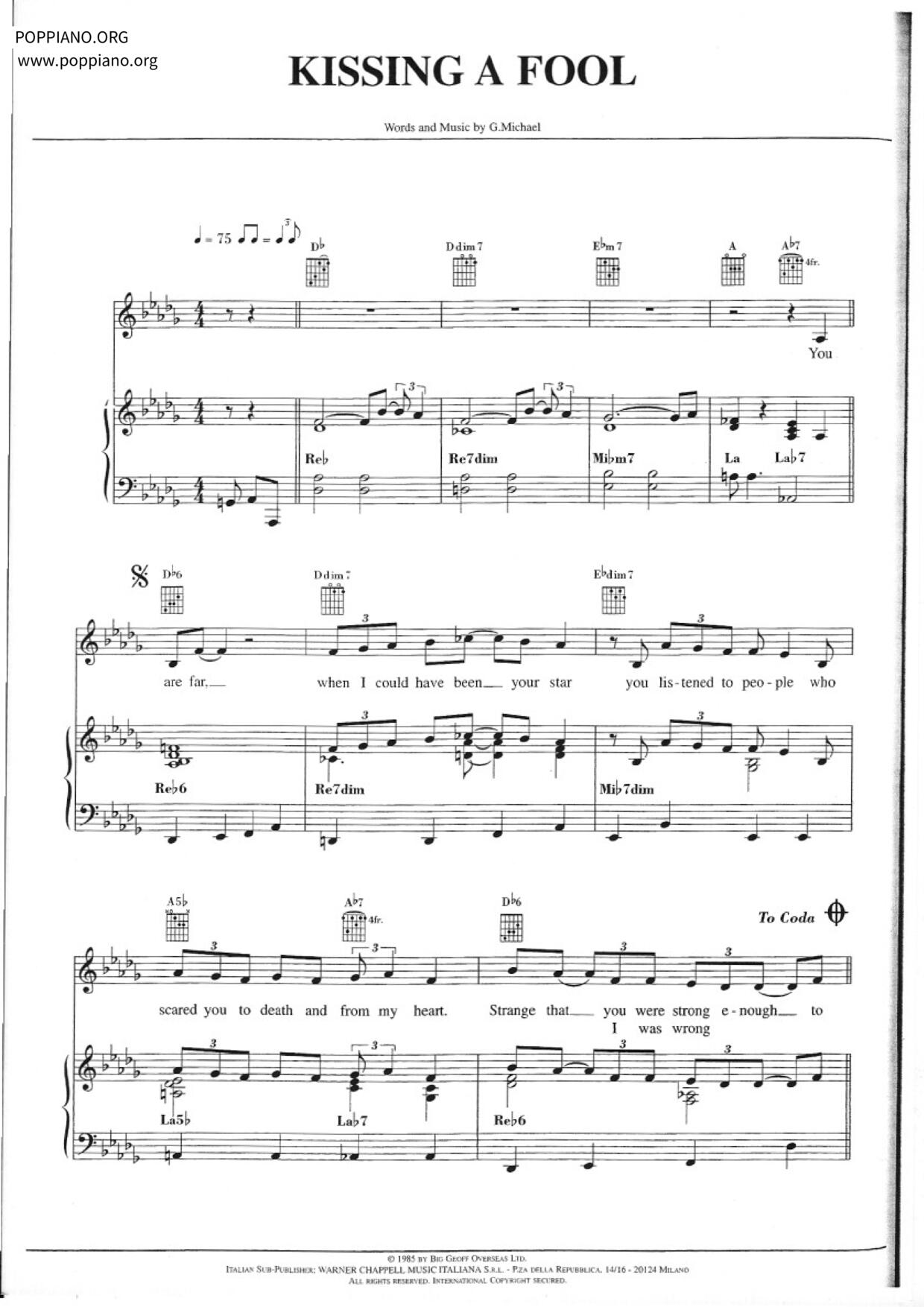 Kissing A Fool Score