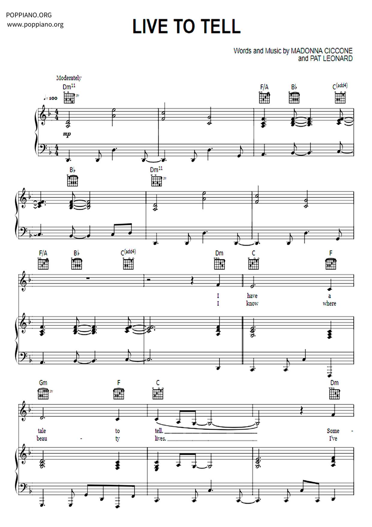 Live To Tell Score