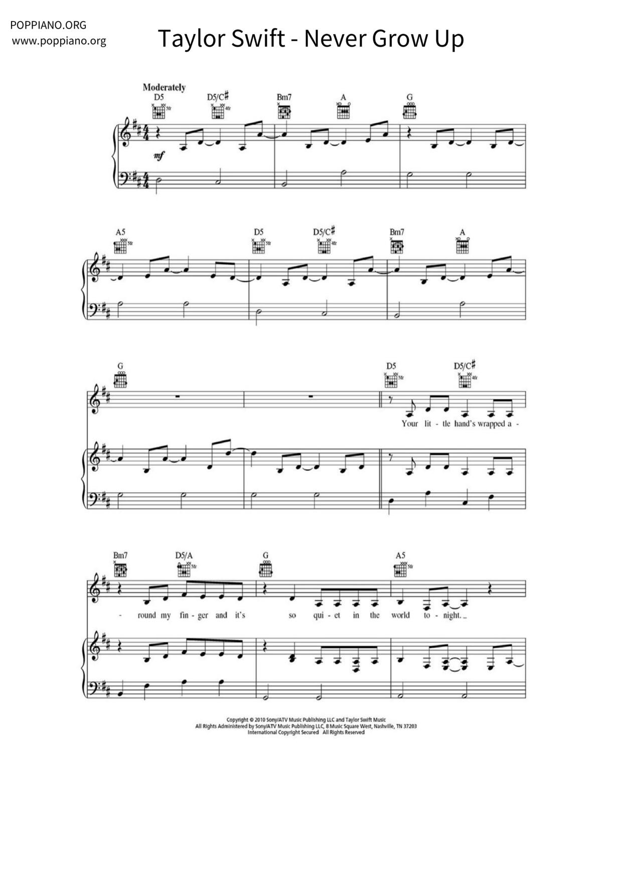 Never Grow Up Score