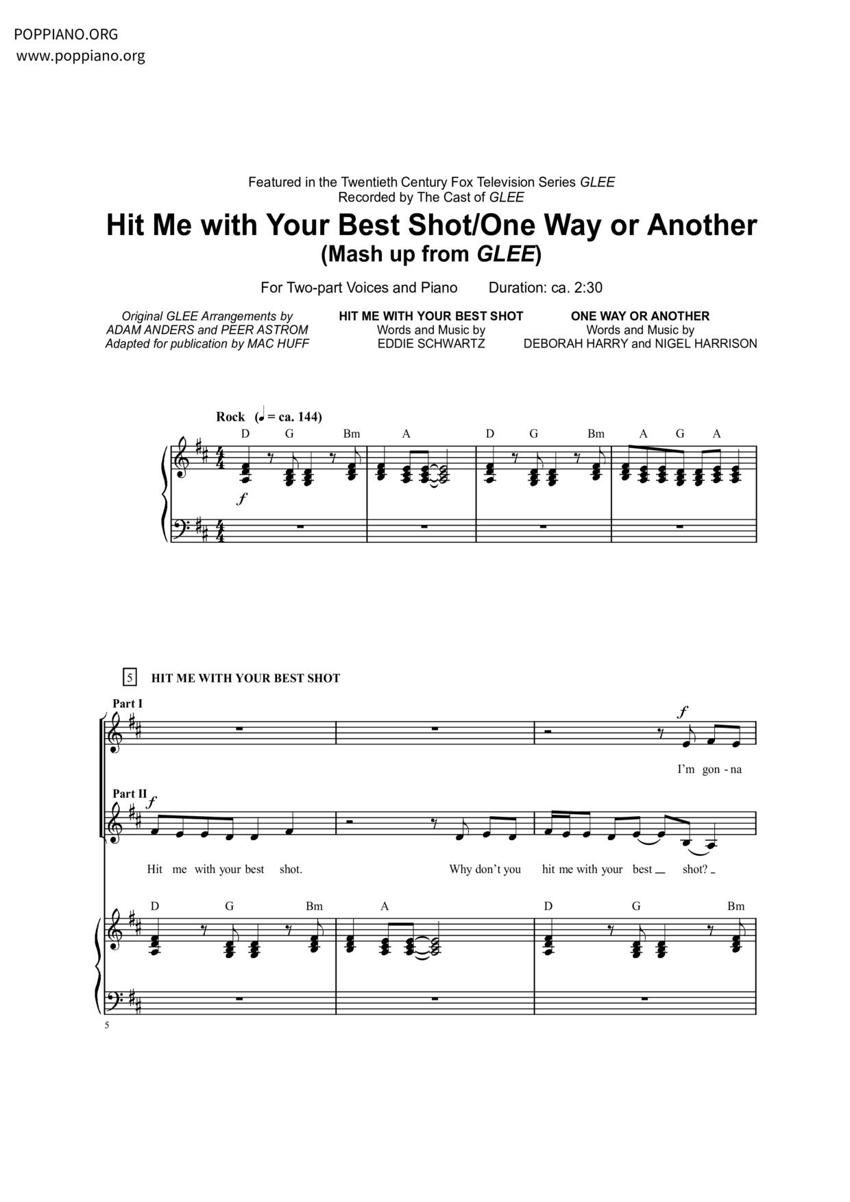 Hit Me With Your Best Shot / One Way Or Another Score