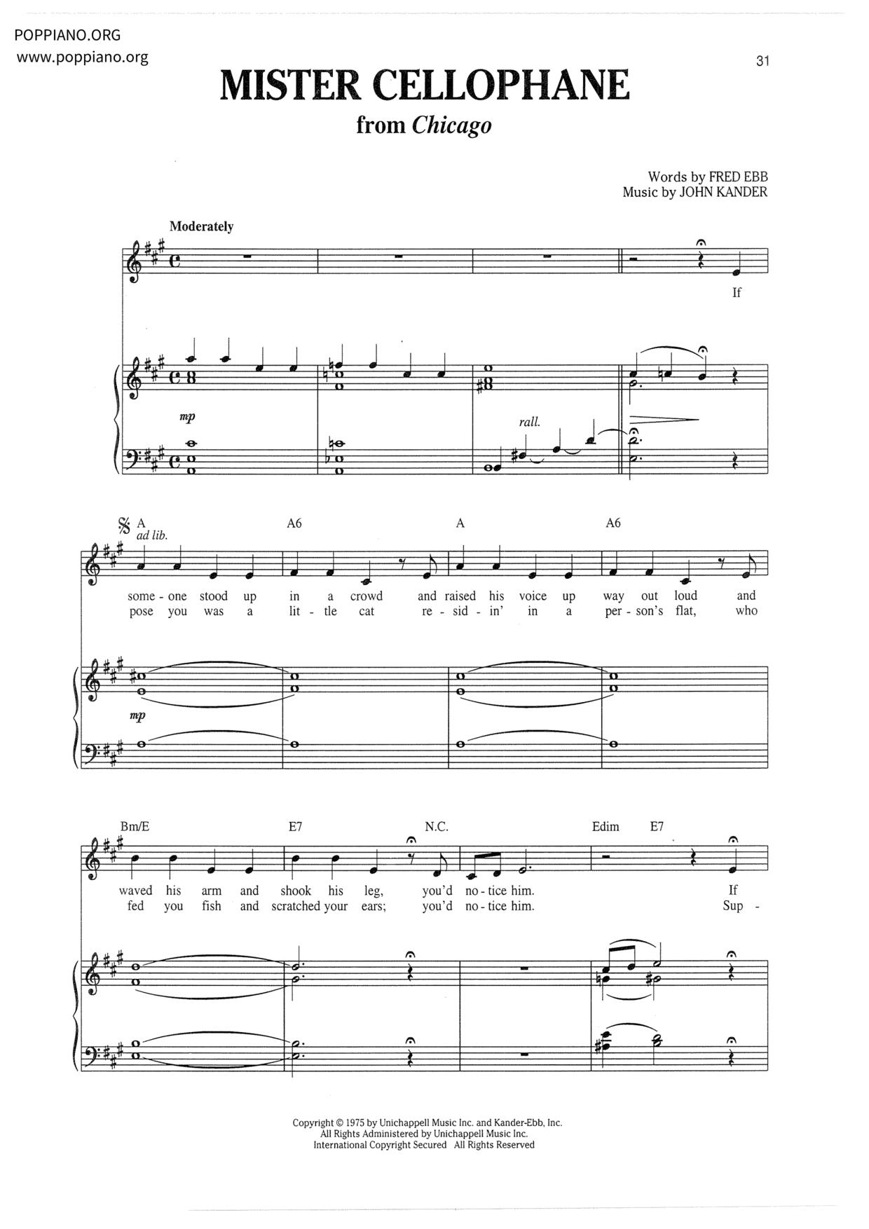 Mister Cellophane Score