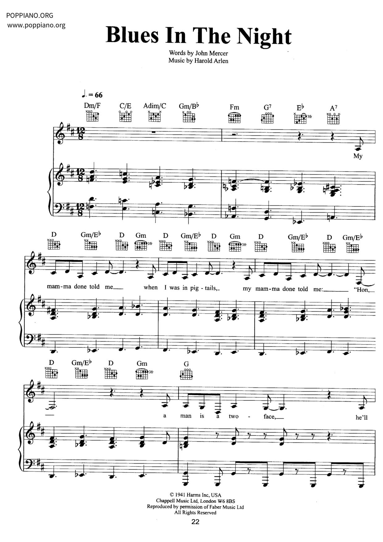 Blues In The Night Score