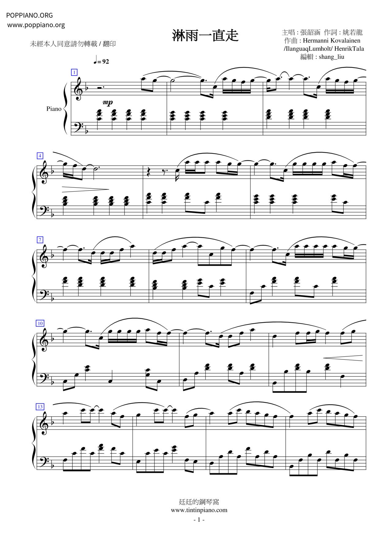 Keep Going In The Rain Score