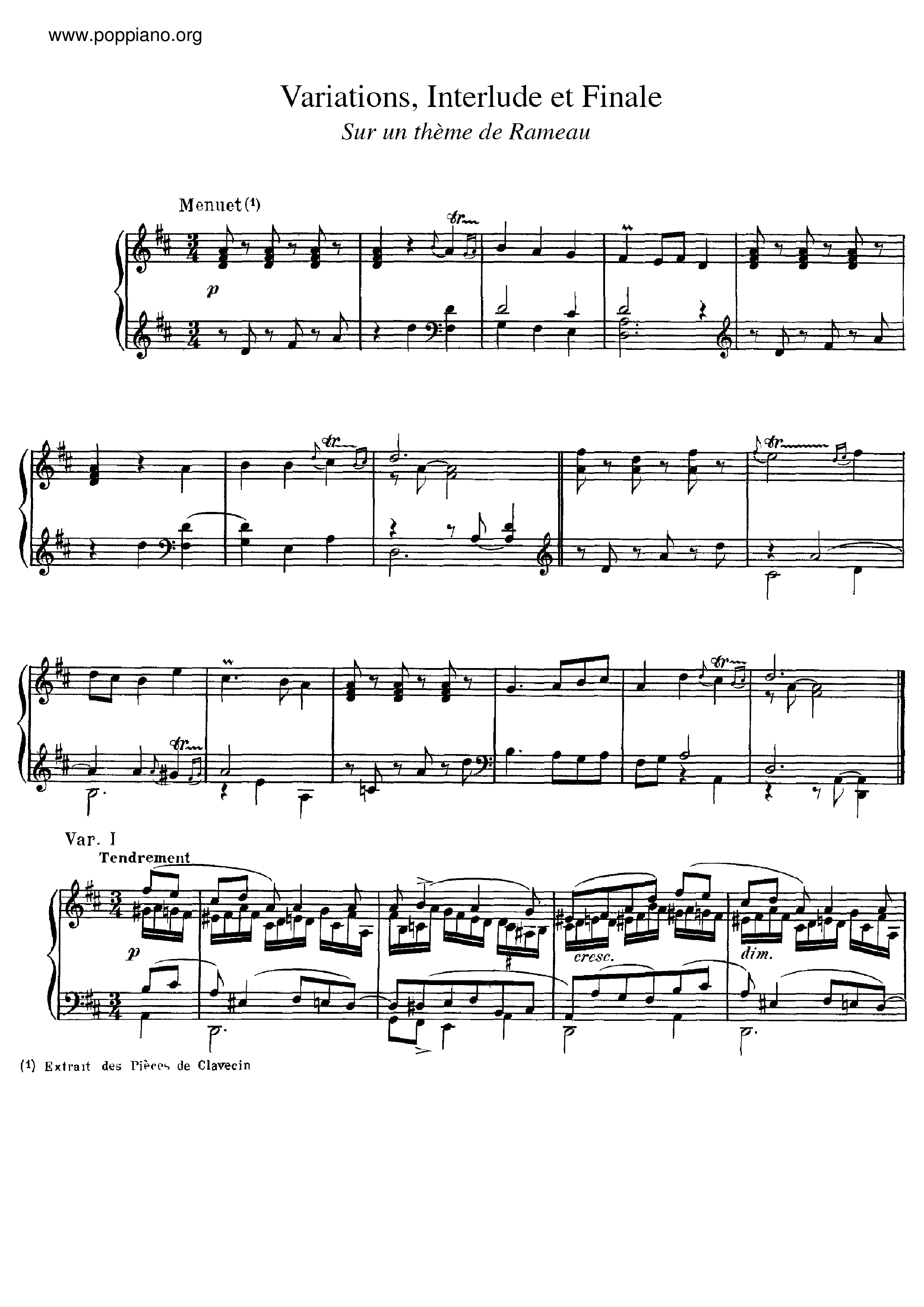 Variations, Interlude et Finale sur un Theme de Rameau Score