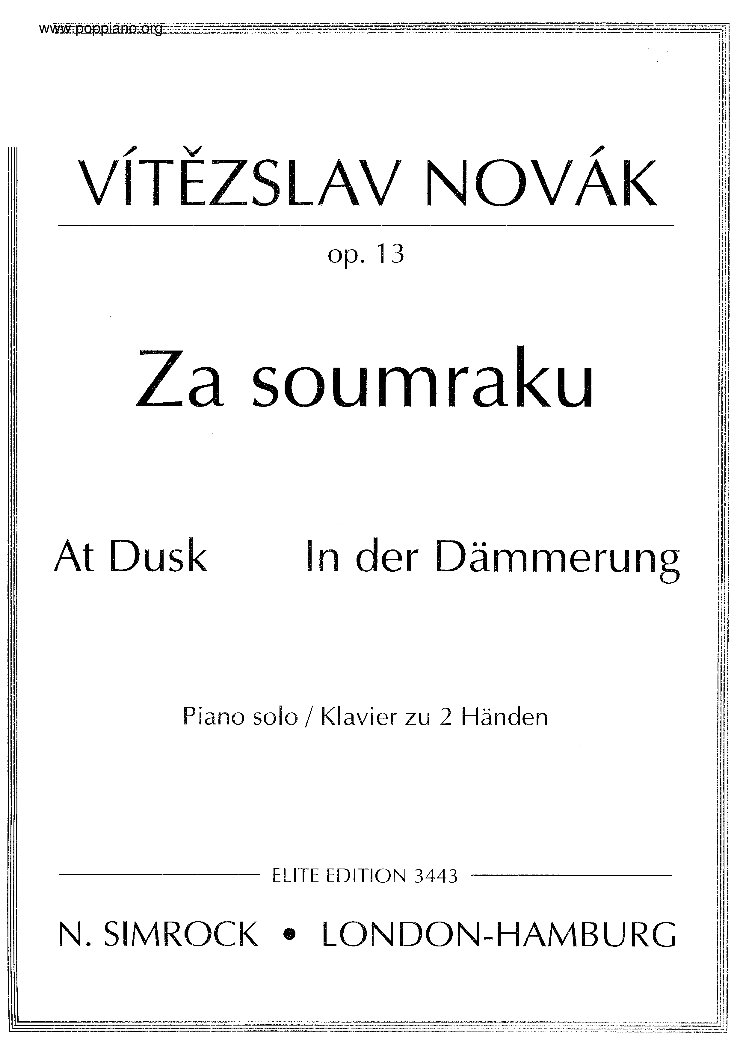At Dusk, Op.13 Score