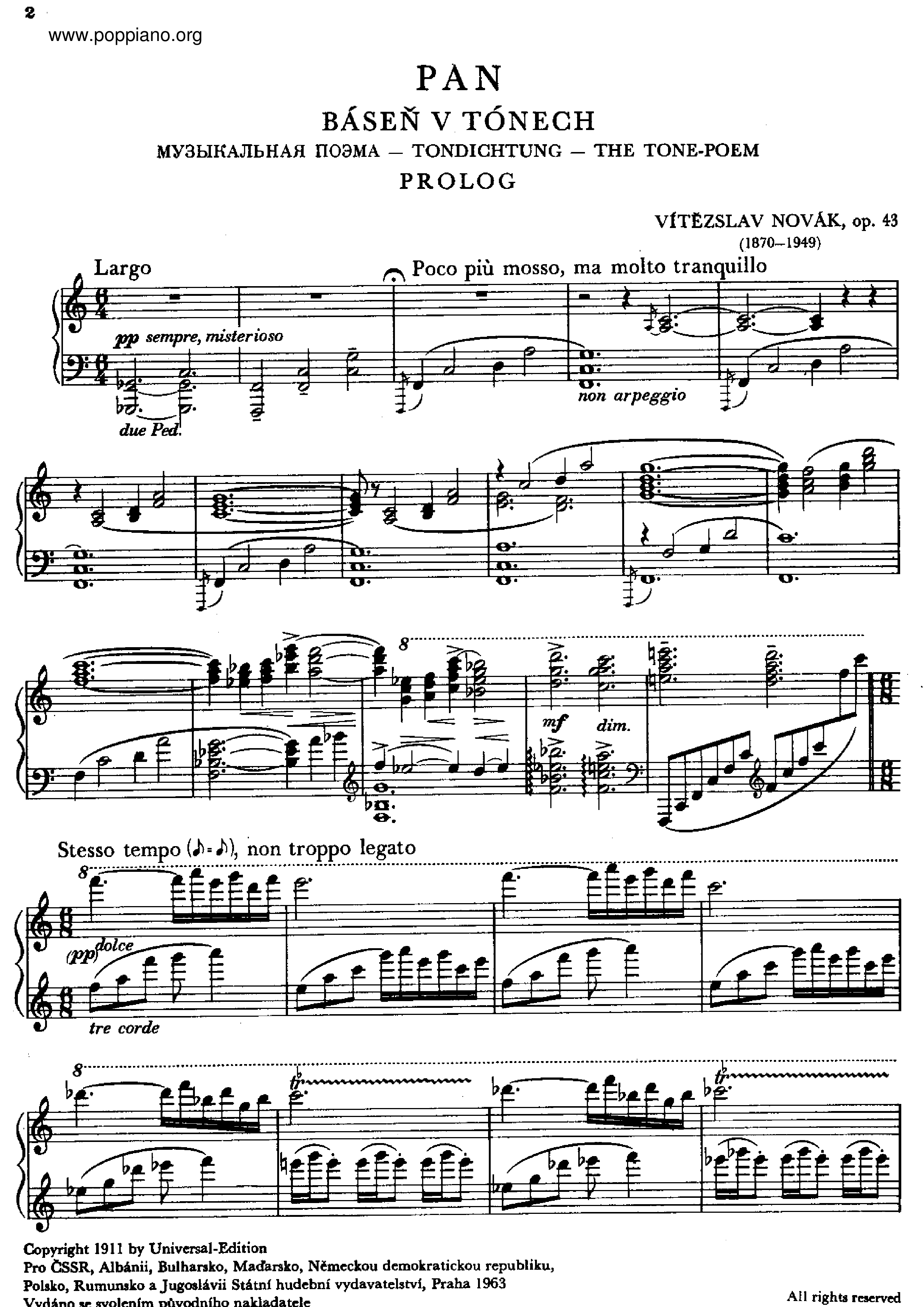 Pan, Op.43 Score