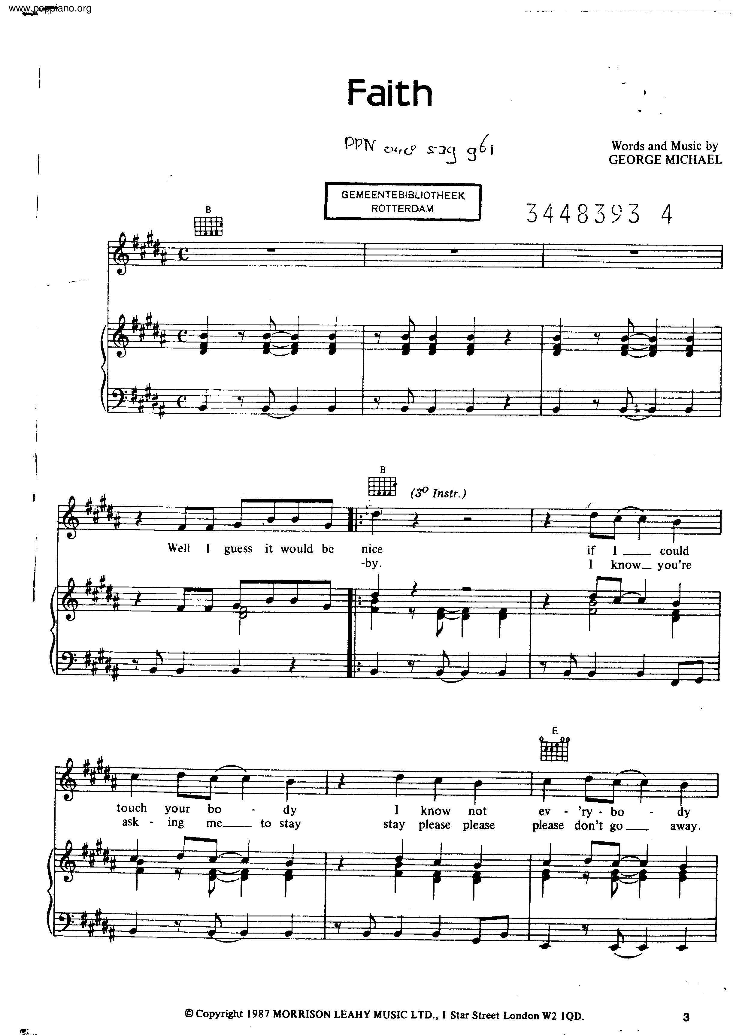 ☆ George Michael-Faith Sheet Music pdf, -フェイス 악보 - Free