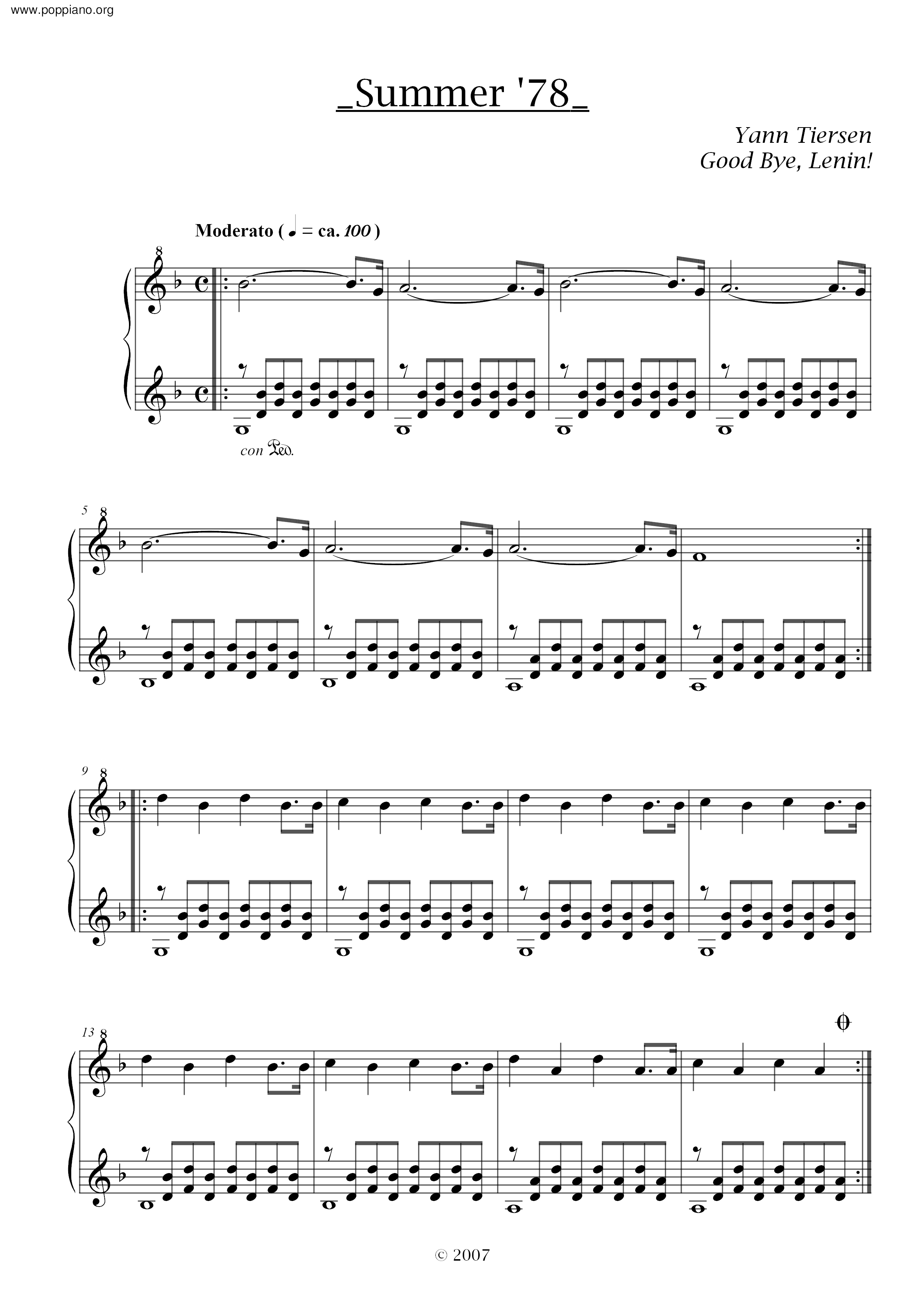 Jabeth Wilson Tutor vocal ☆ Yann Tiersen-Summer 78 Sheet Music pdf, - Free Score Download ☆