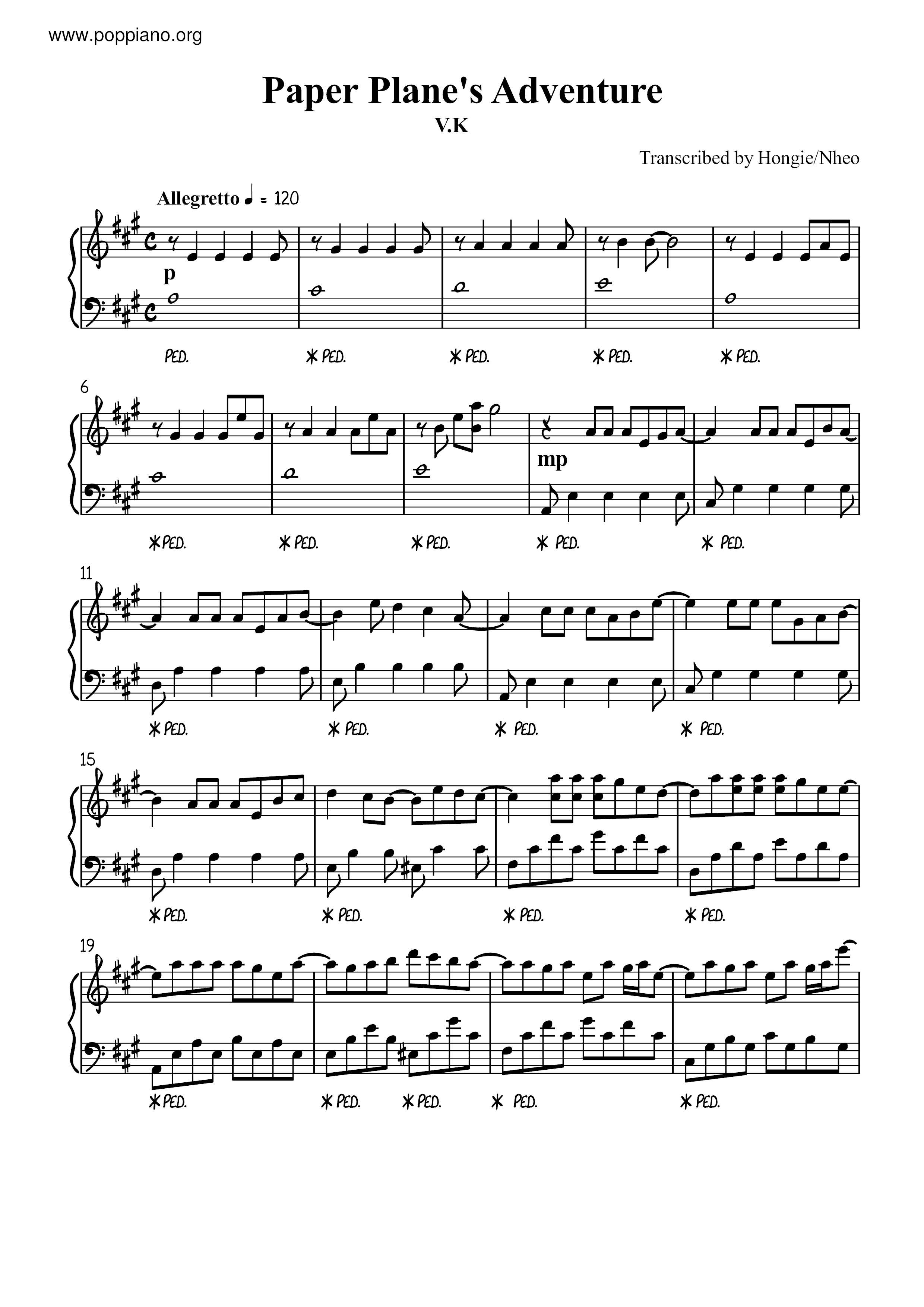 The Adventure Of The Paper Plane Score