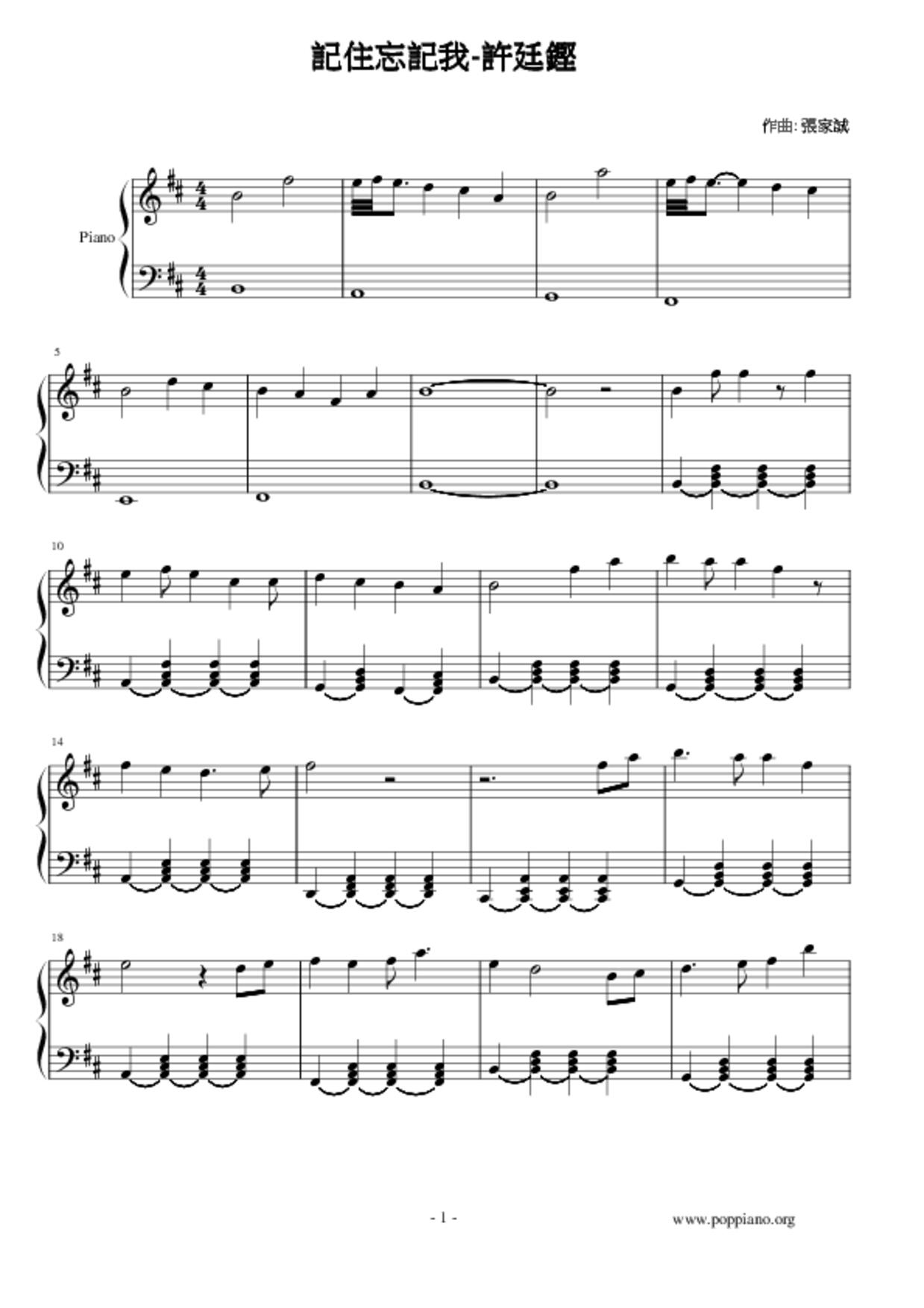 Remember To Forget Me Score