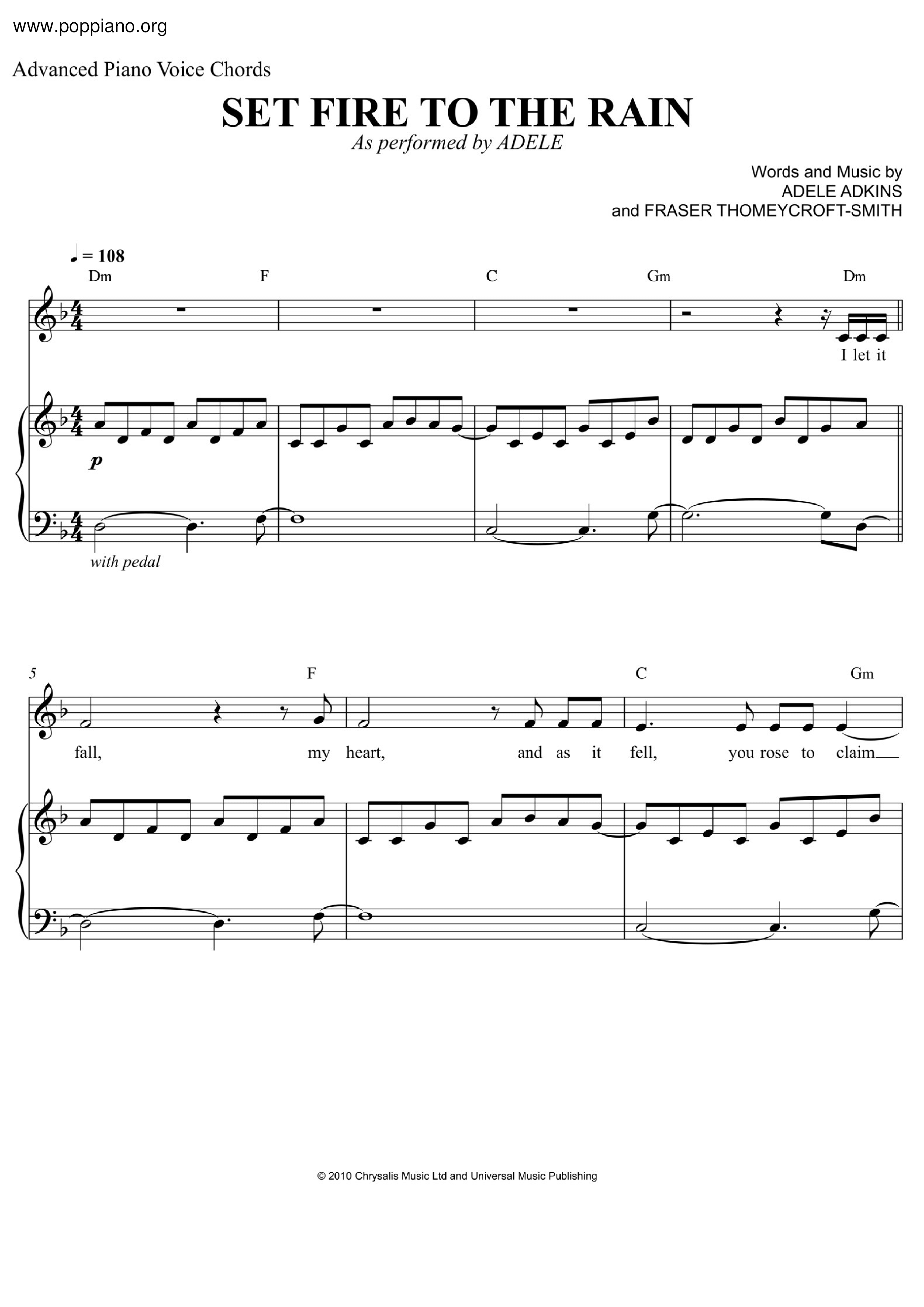 AdeleSet Fire To The Rain Sheet Music pdf, Free Score Download ★