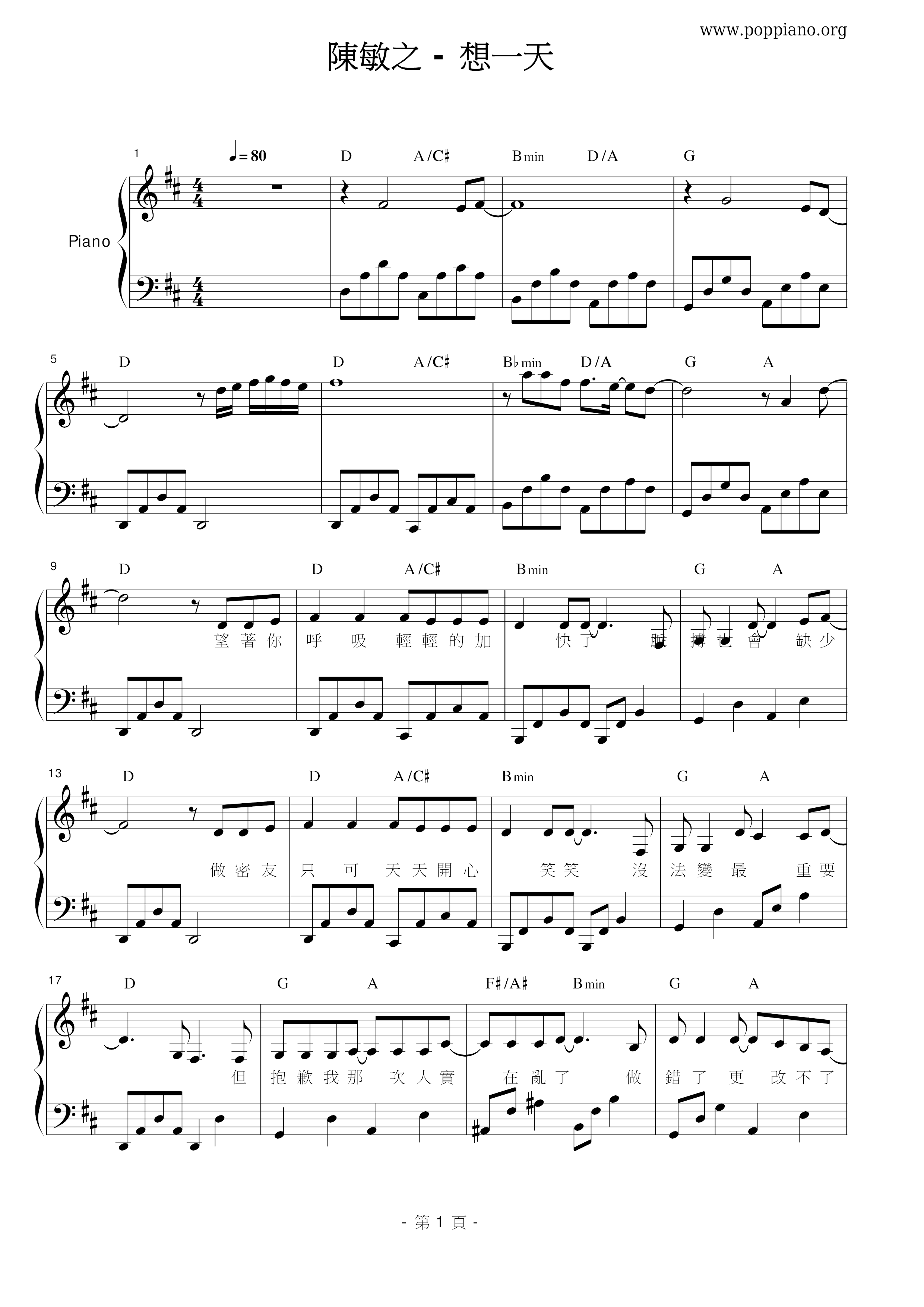 Think Of A Day (My Lady Interlude) Score